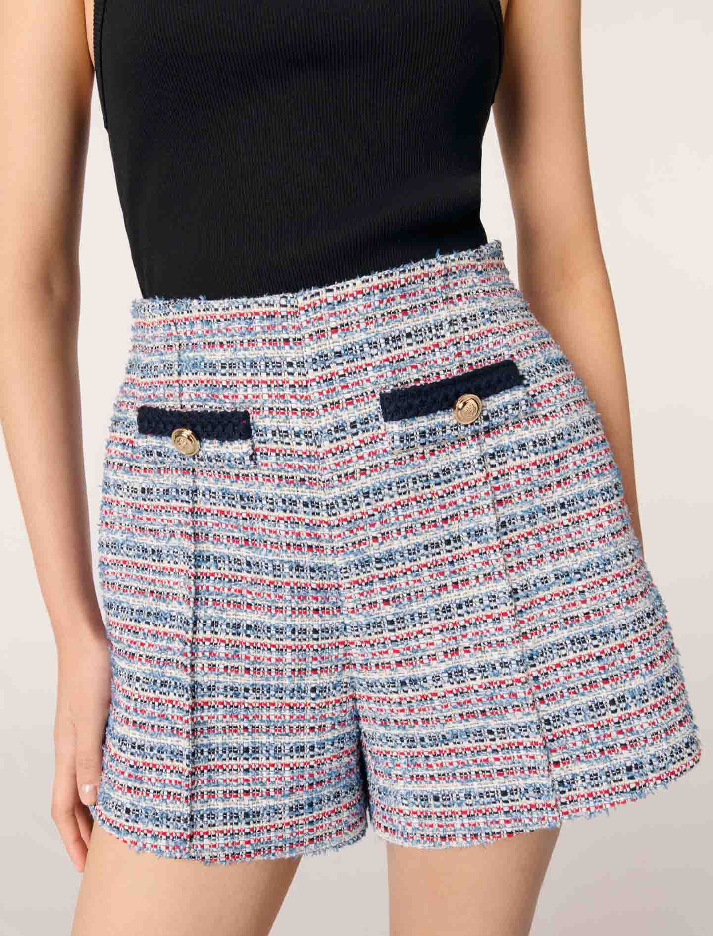Tweed shorts with contrasting trim Bicolor For Women | Maje