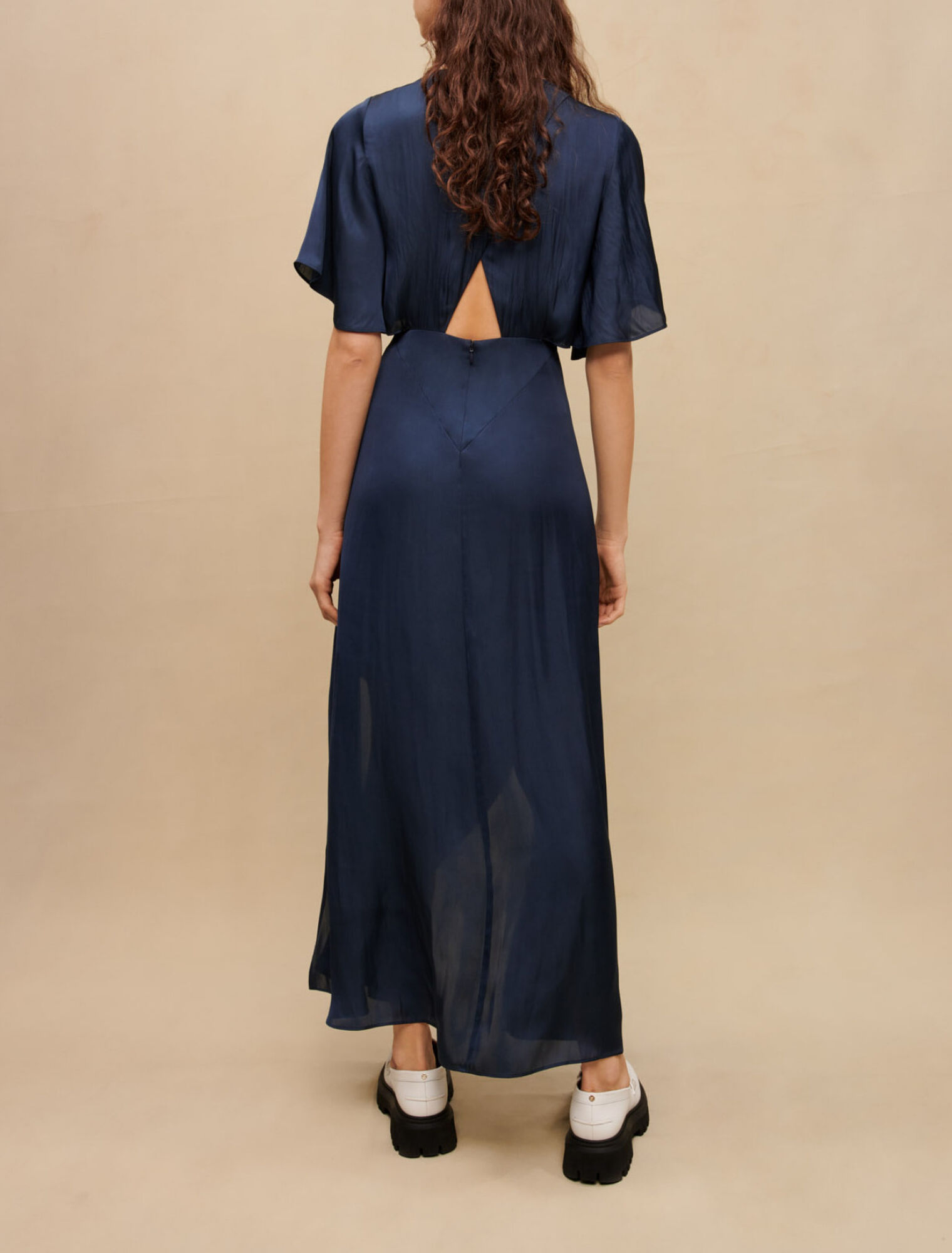 Flowing satin scarf dress