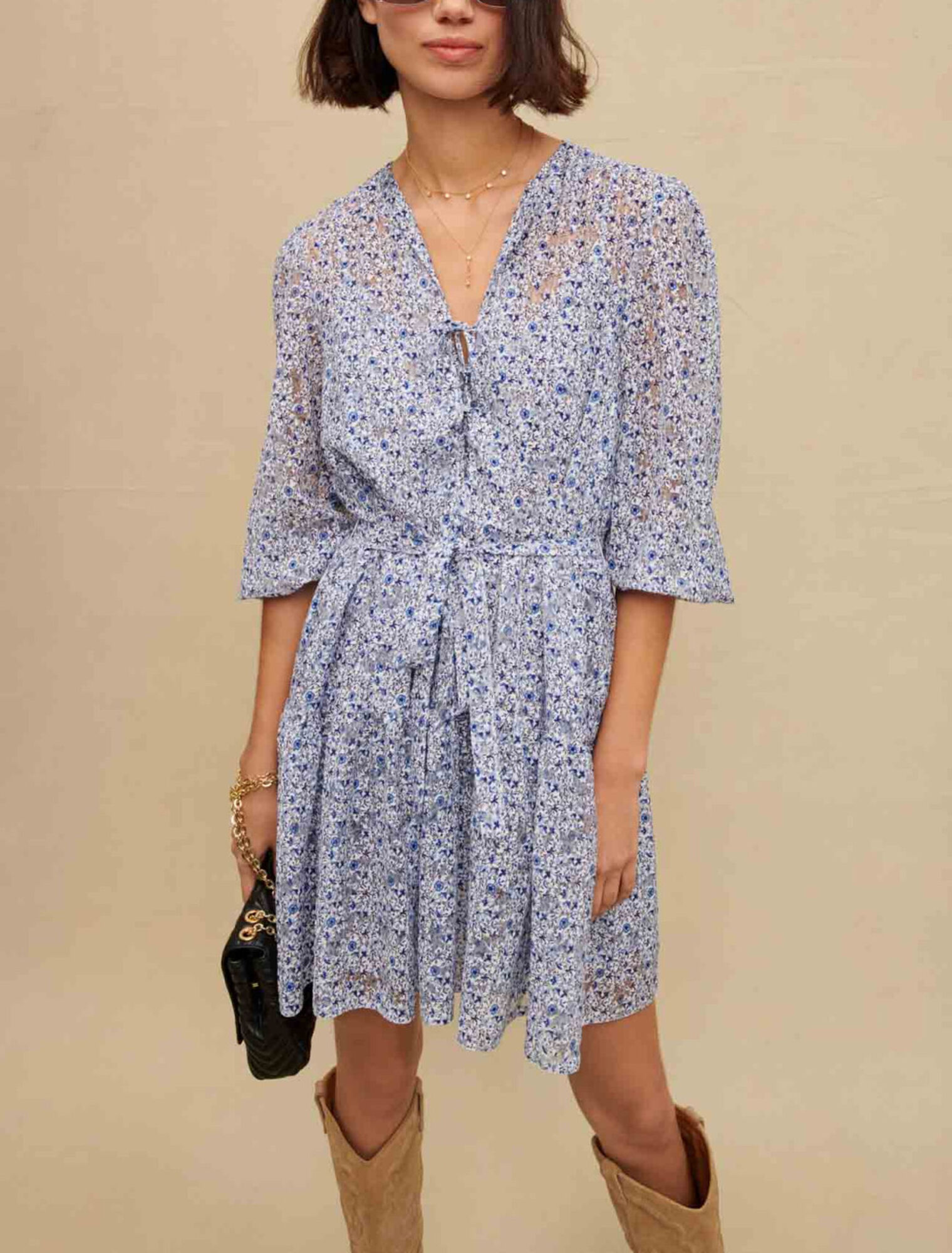 Blue belted baby doll dress