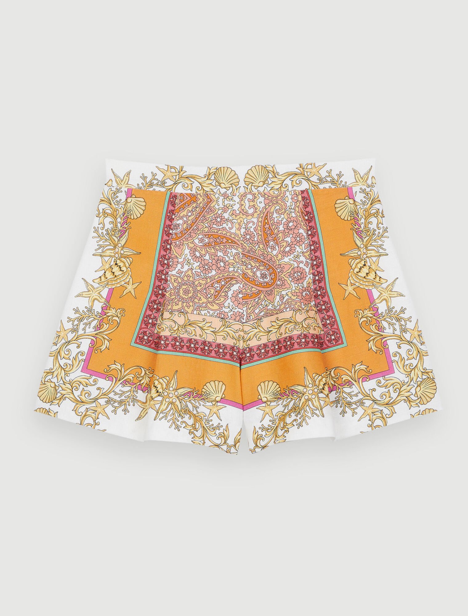 Linen shorts with scarf print