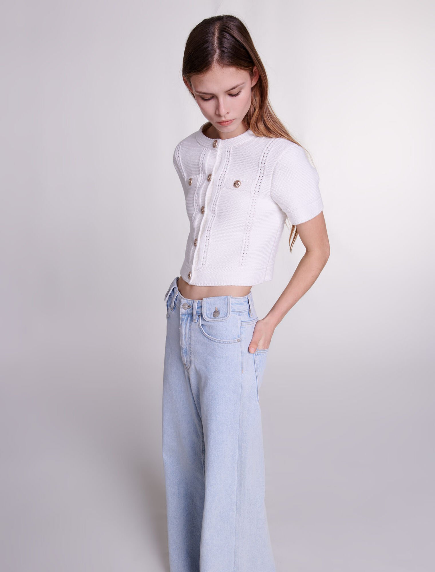 Short-sleeved knit cardigan