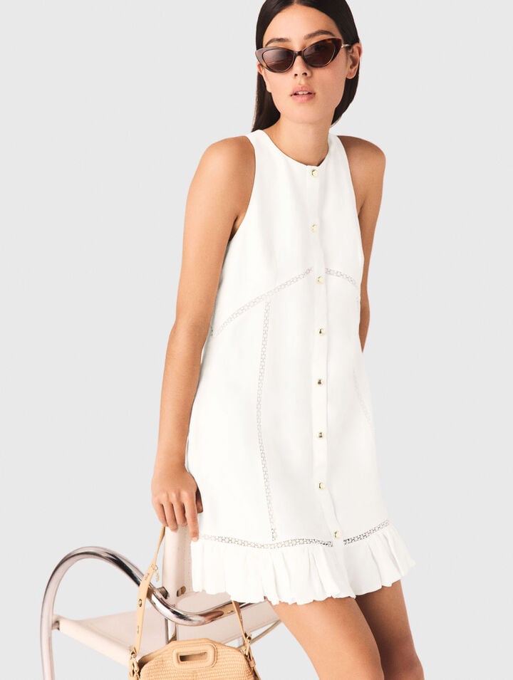 Embroidered linen-blend dress