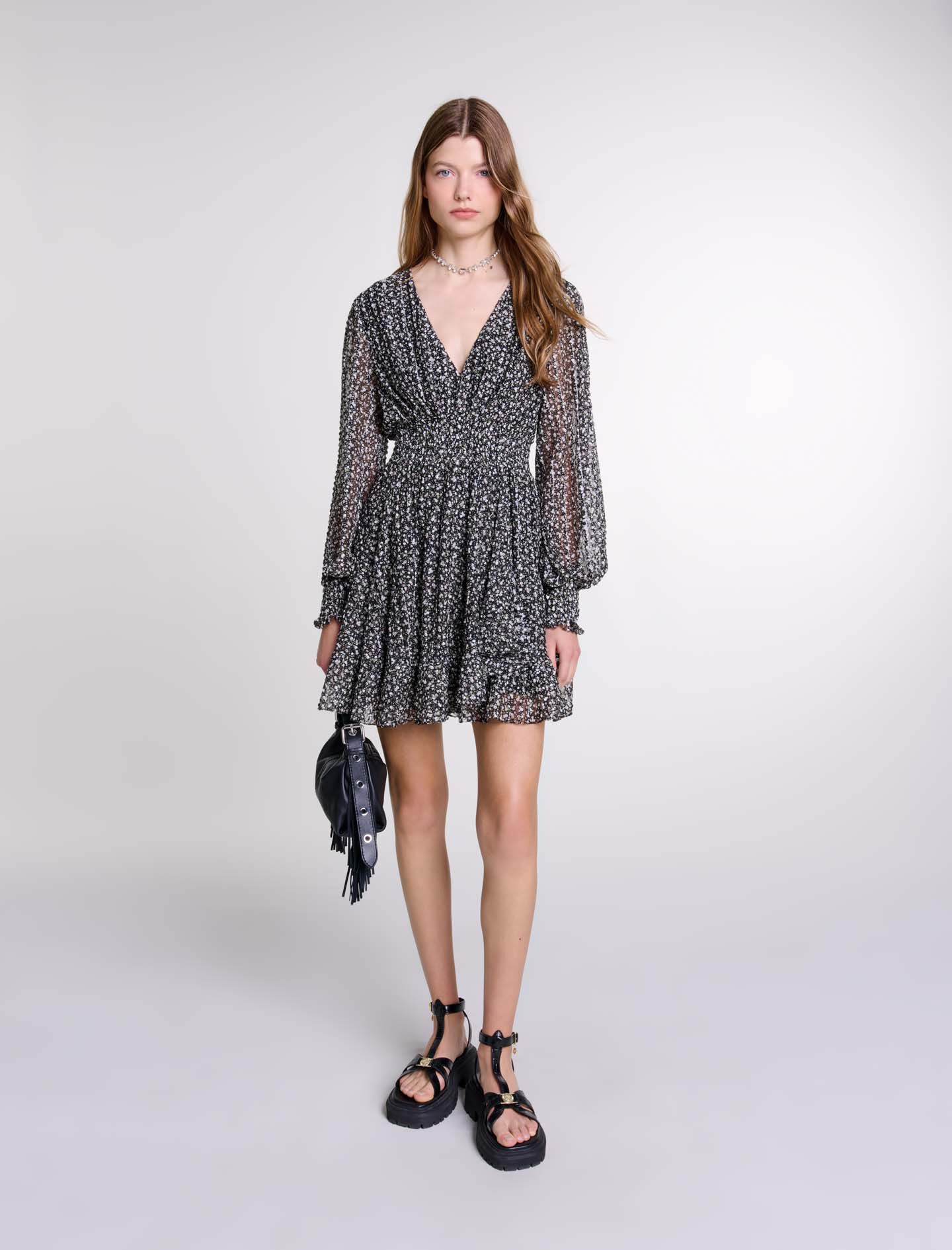 Short flared dress Black / Gray For Women | Maje