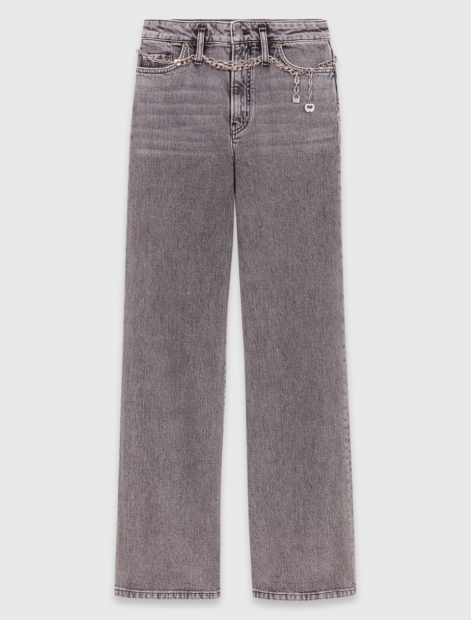 Wide-leg jeans with chain-link belt