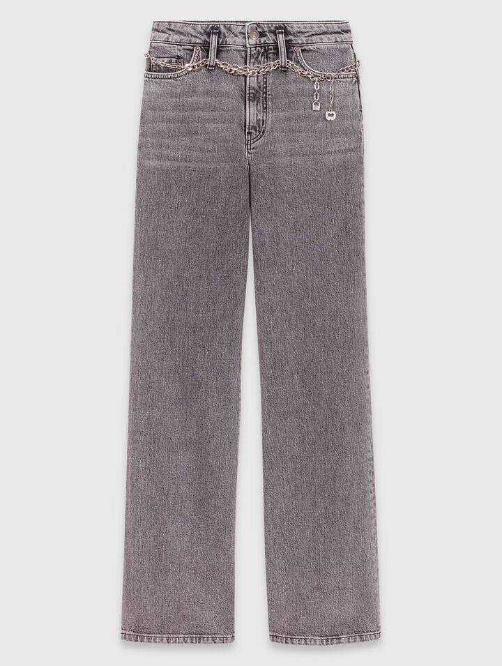 Wide-leg jeans with chain-link belt