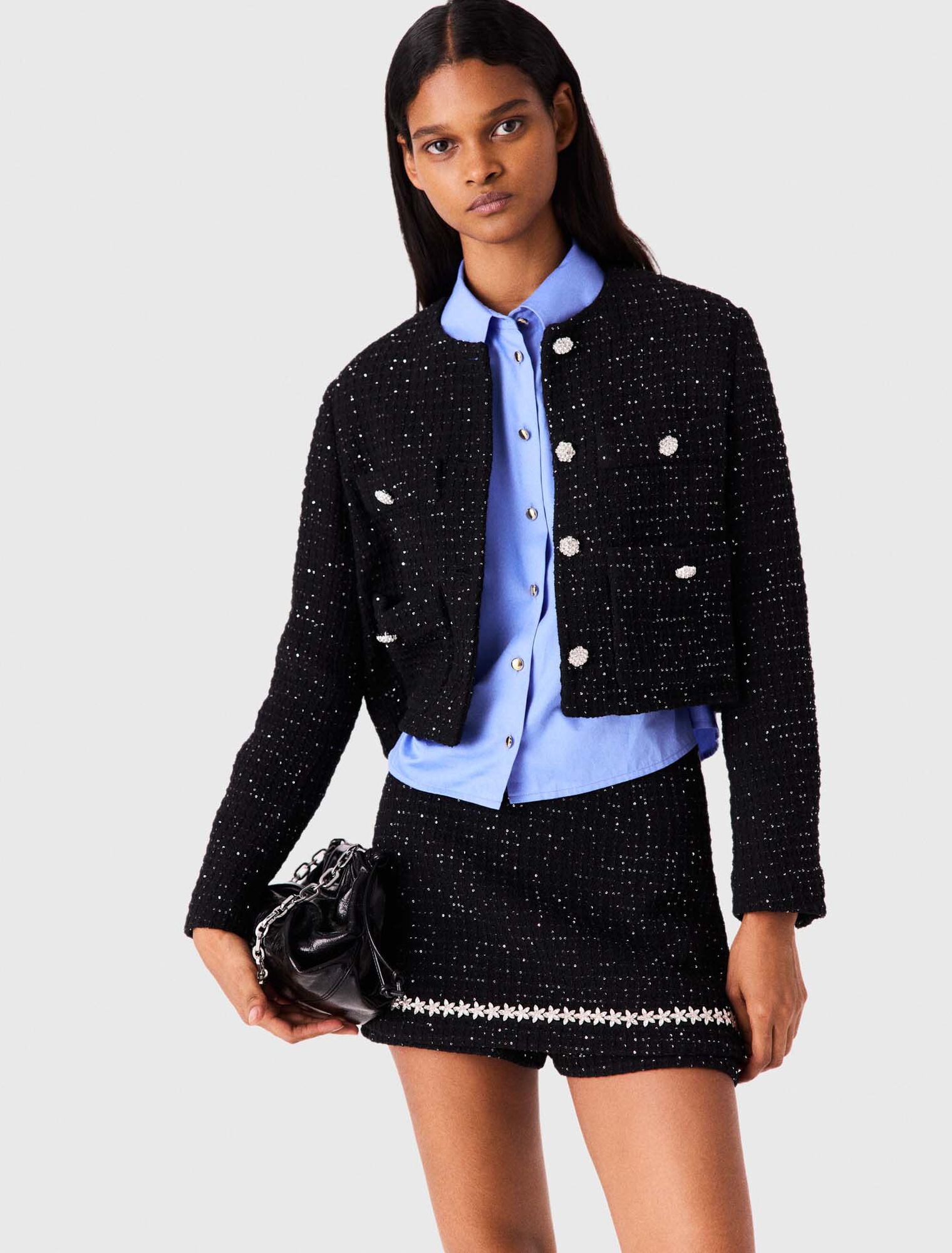 Short sequin tweed jacket