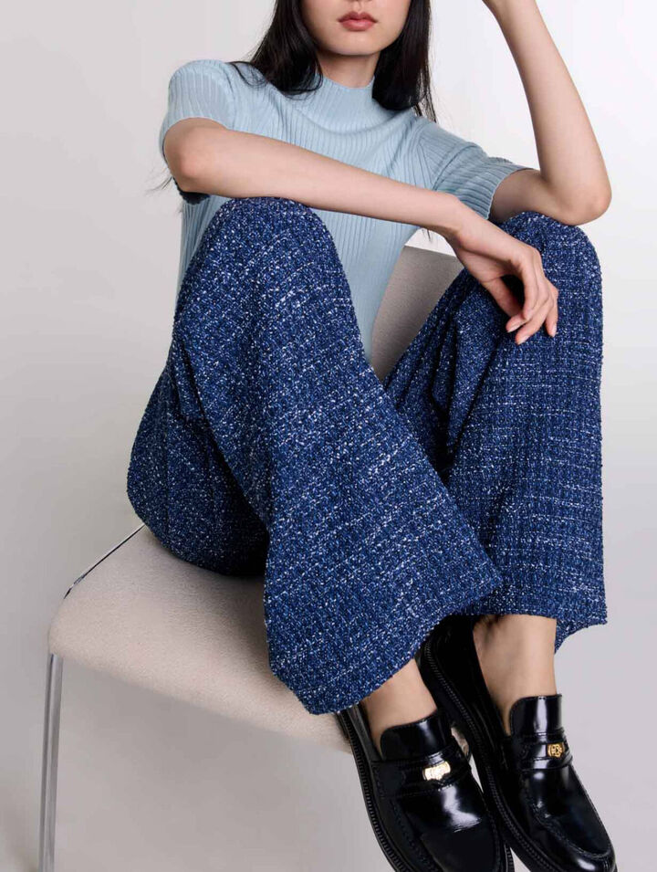 Wide-leg tweed trousers