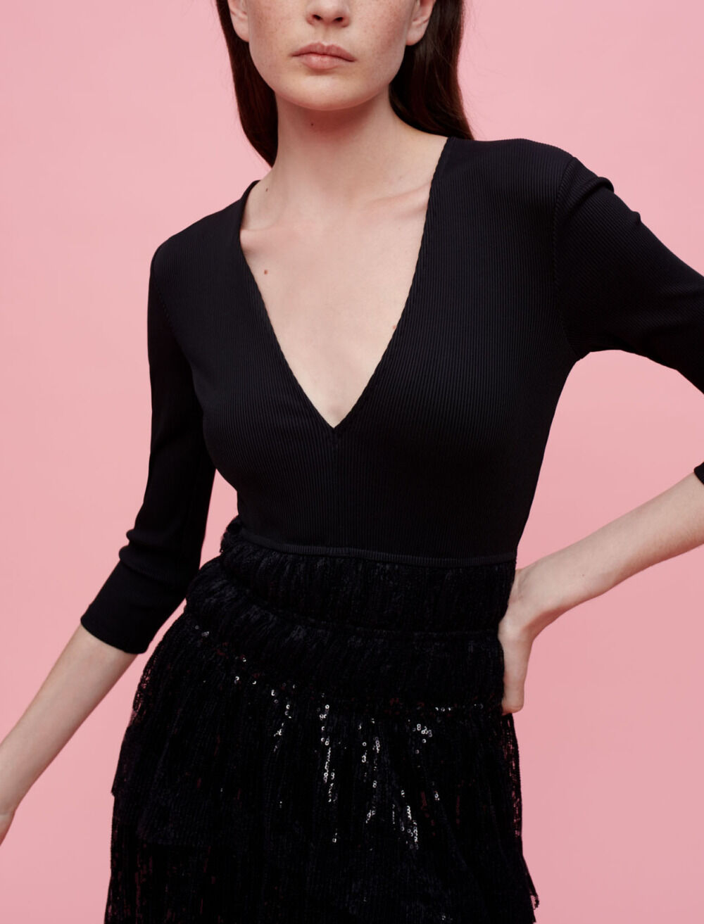 Sequin lace and jersey mix dress