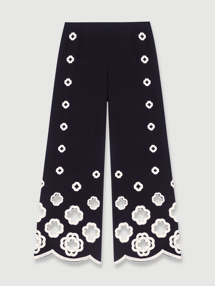 Wide-leg crochet trousers