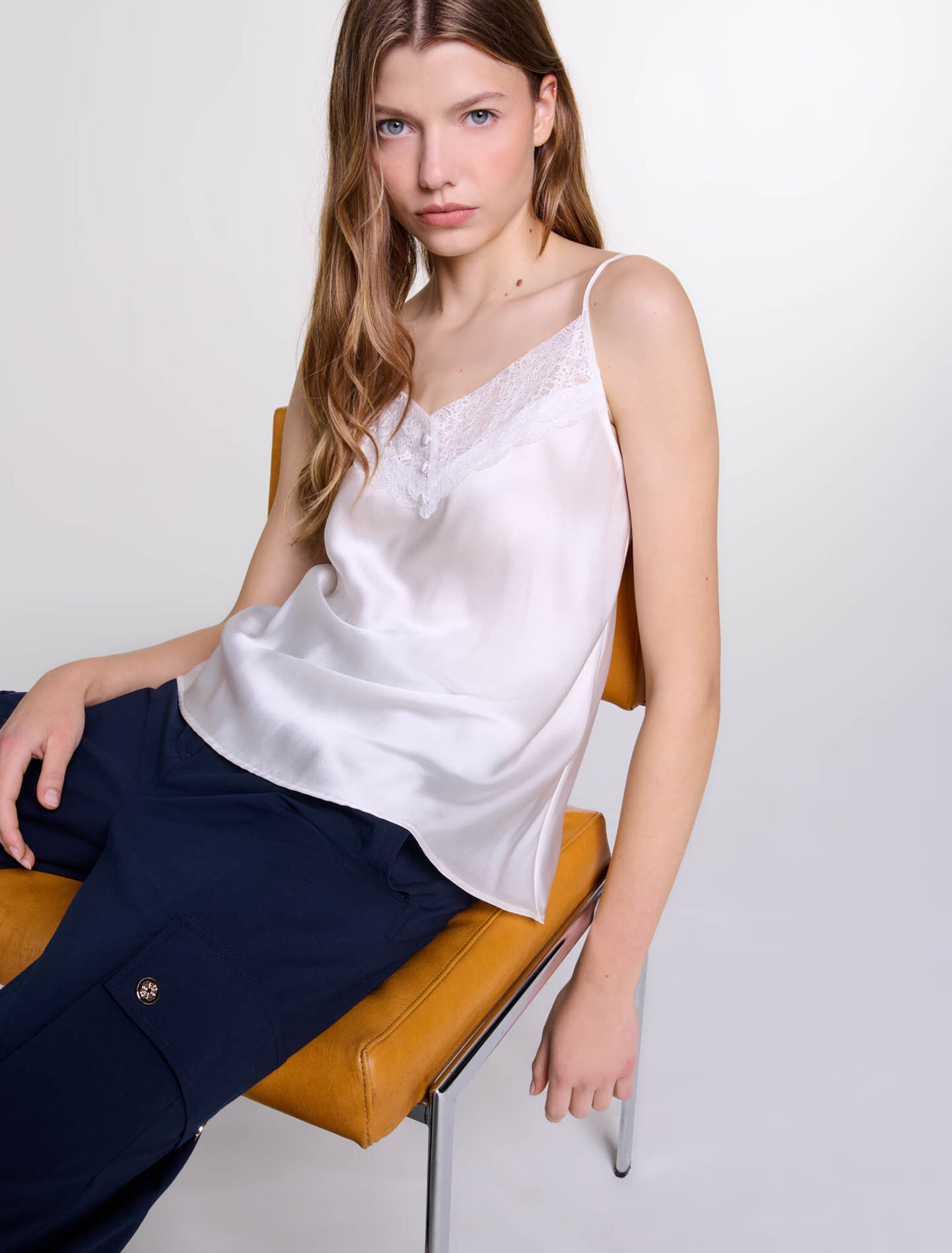 Silk satin and lace top