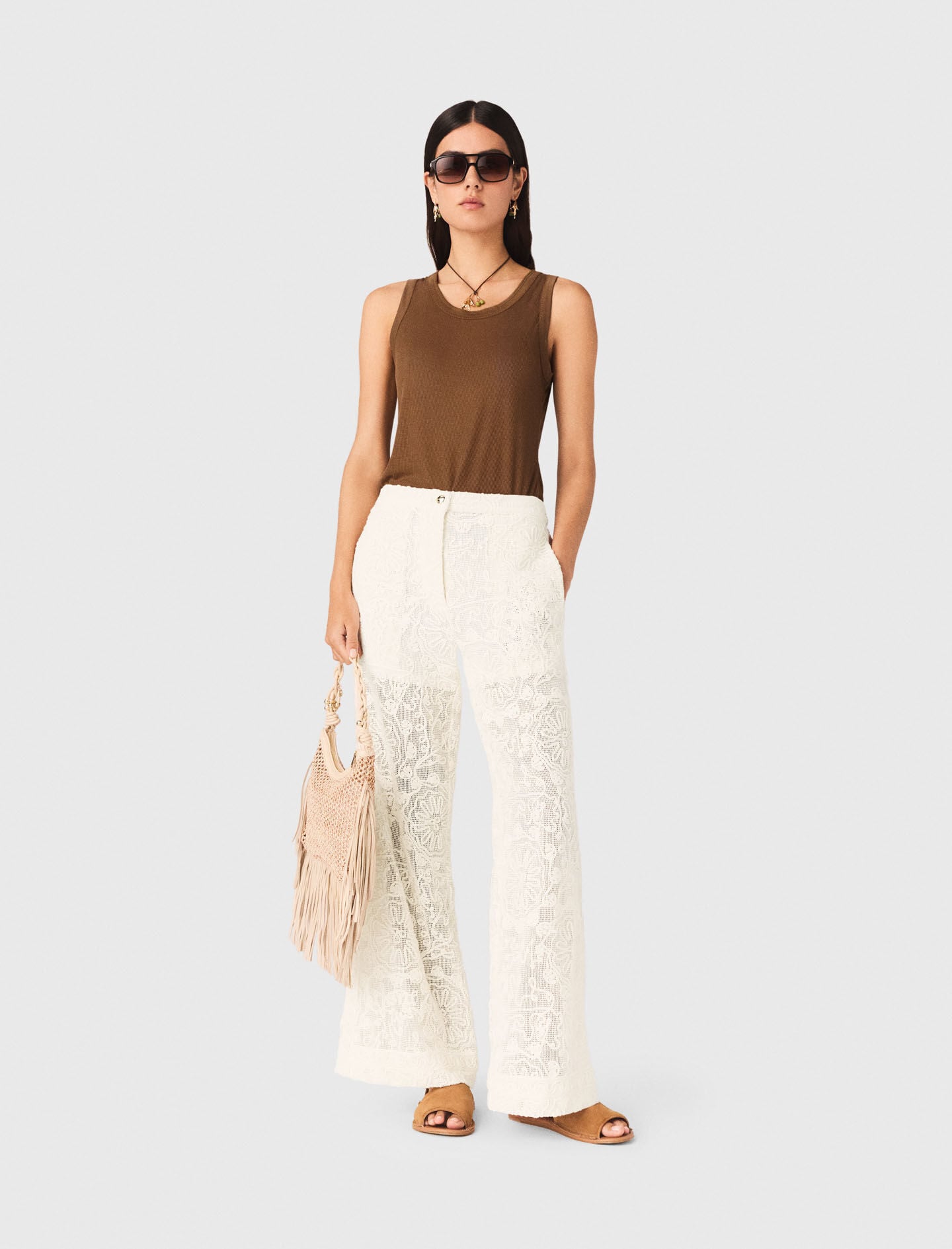Guipure lace trousers White For Women | Maje