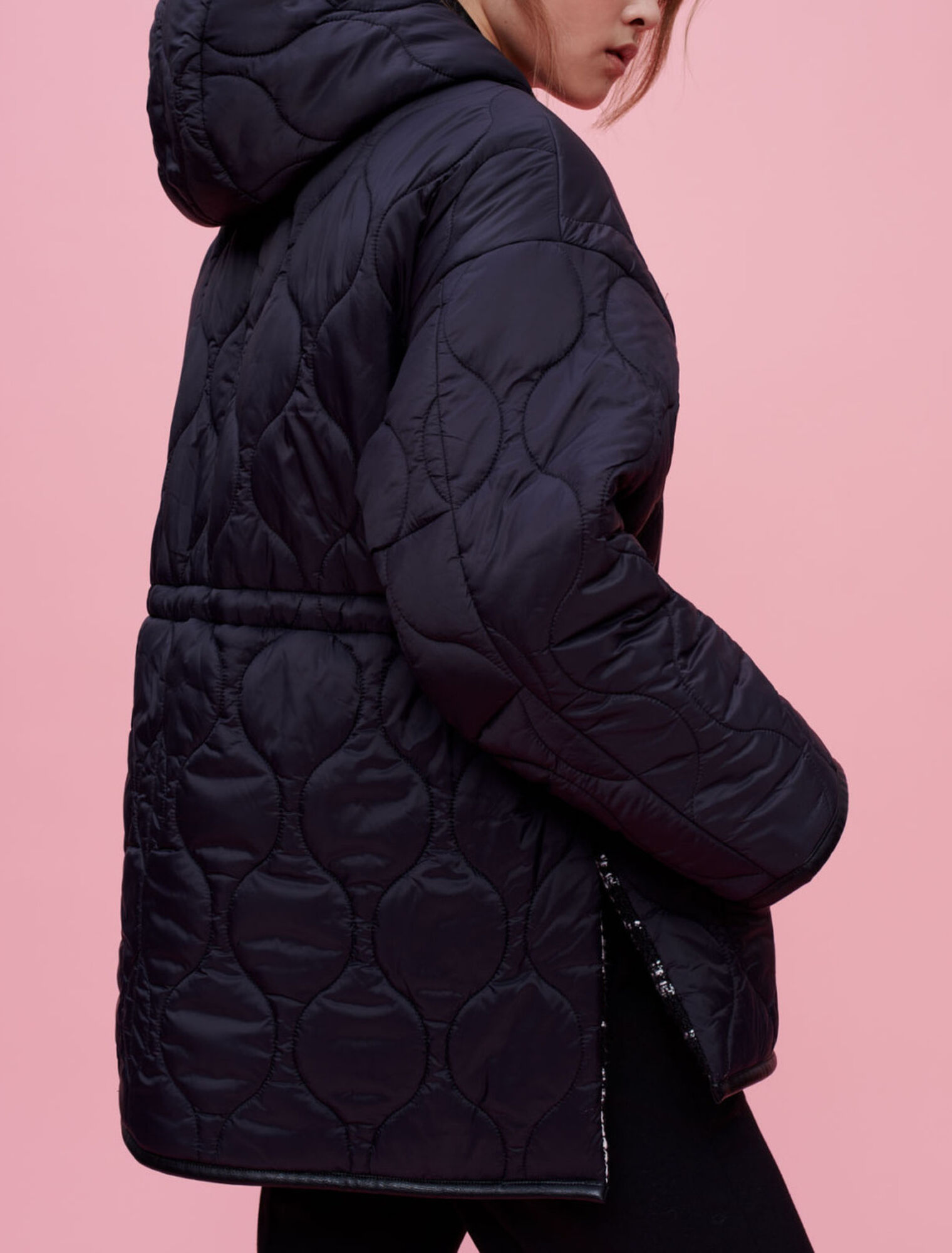 Reversible tweed jacket with hood