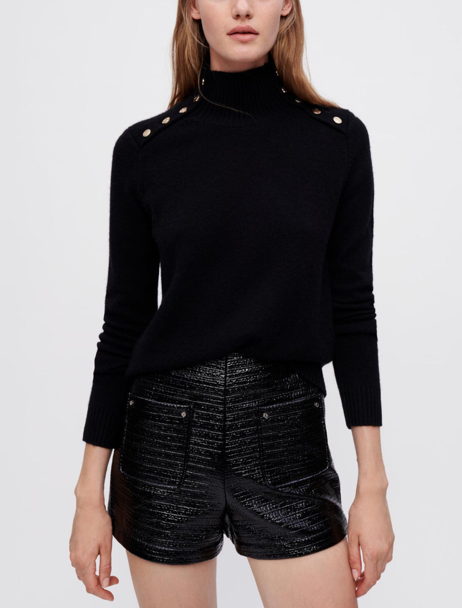 Cashmere sweater with stand-up collar