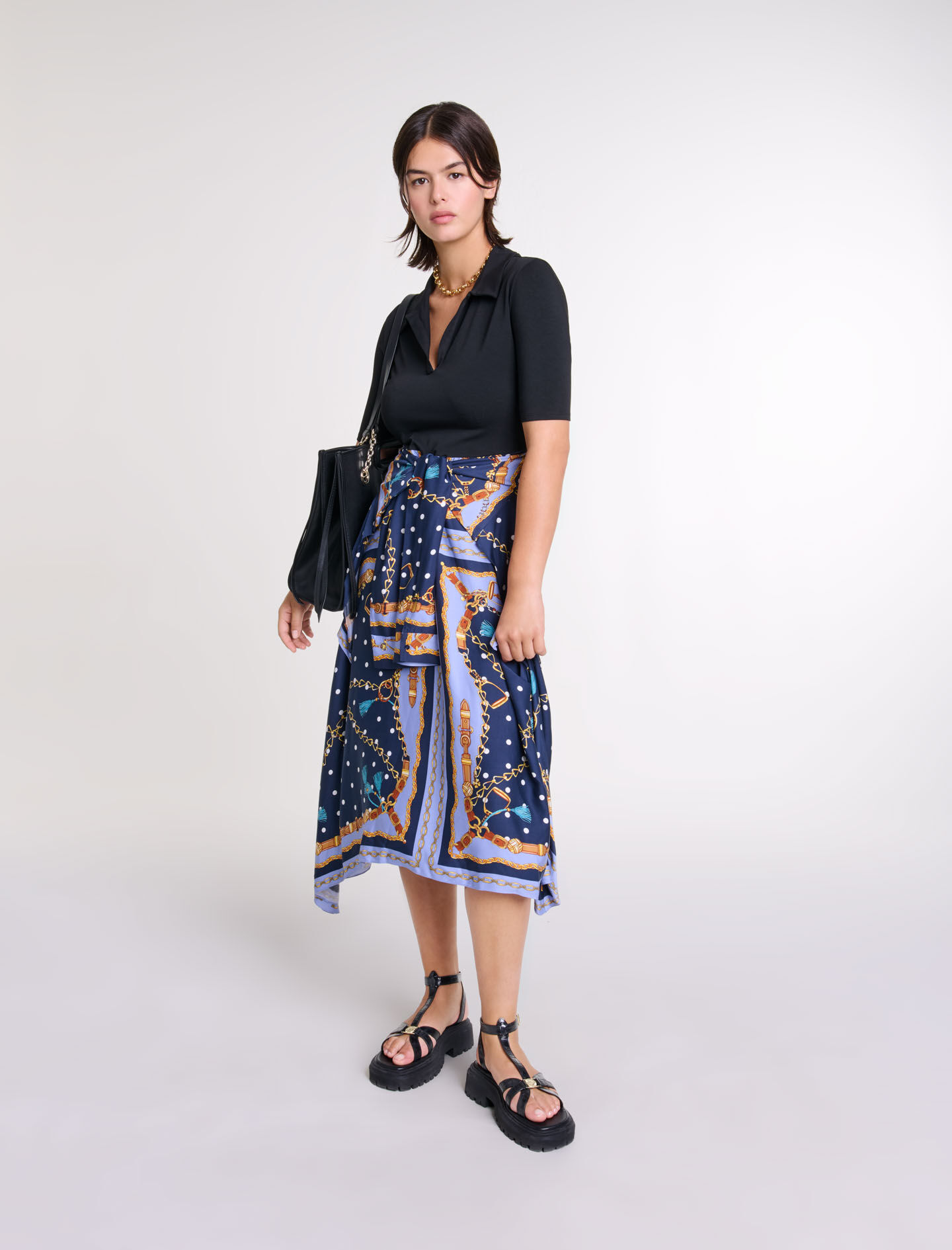 Illusion effect patterned dress Blue For Women | Maje