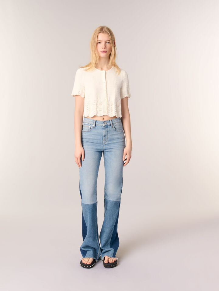 Pointelle knit short sleeve cardigan