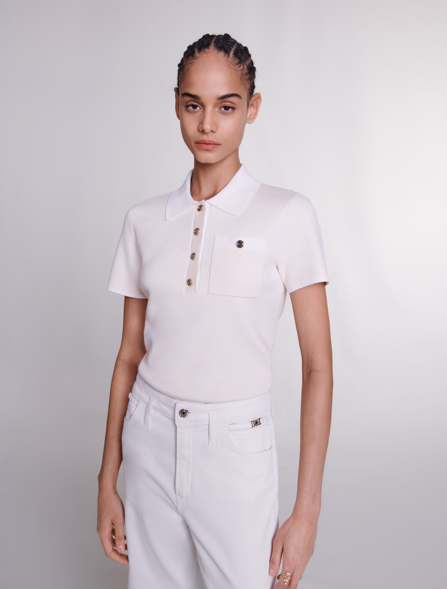 Polo collar knit top