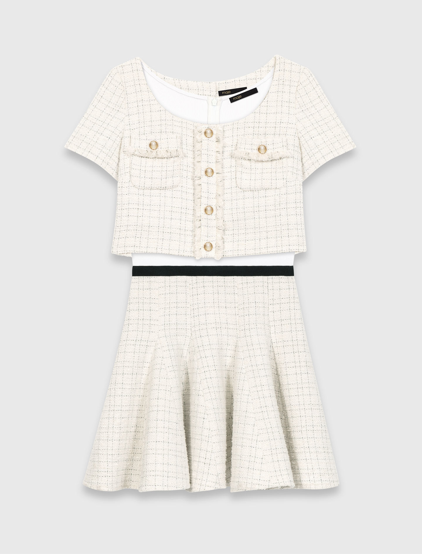tweed dress 150 白　タグ付き 2-in-1 tweed dress White For Women | Maje