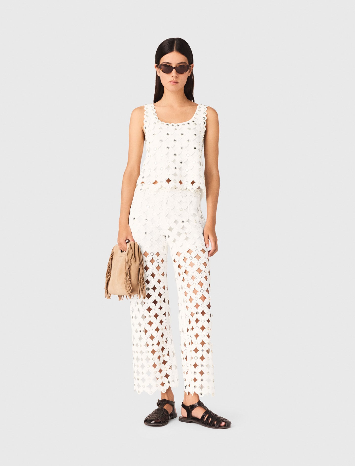 Crochet trousers with mirrors White For Women | Maje