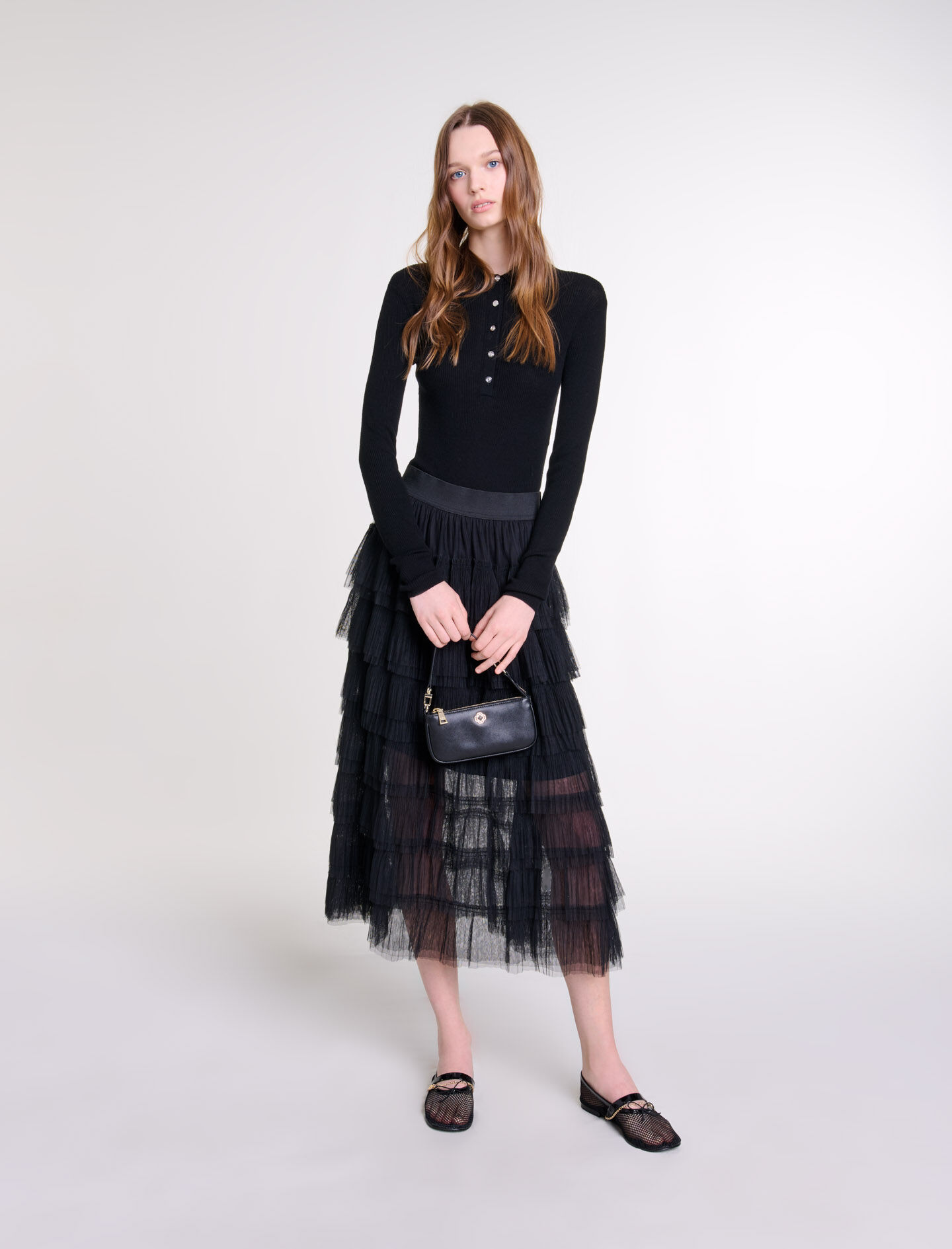 Tulle midi skirt Black Gray For Women Maje