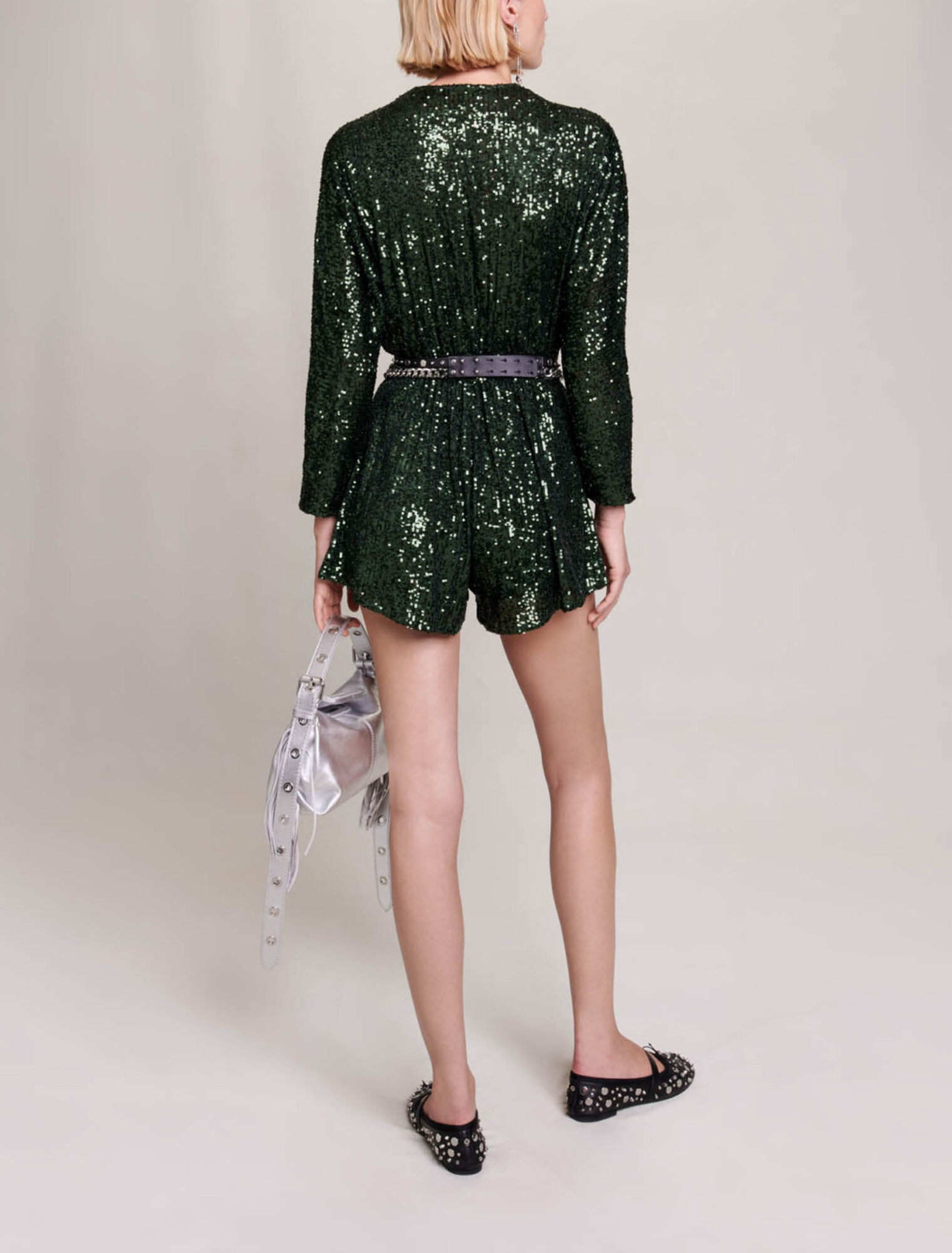 Sequinned wide-leg playsuit