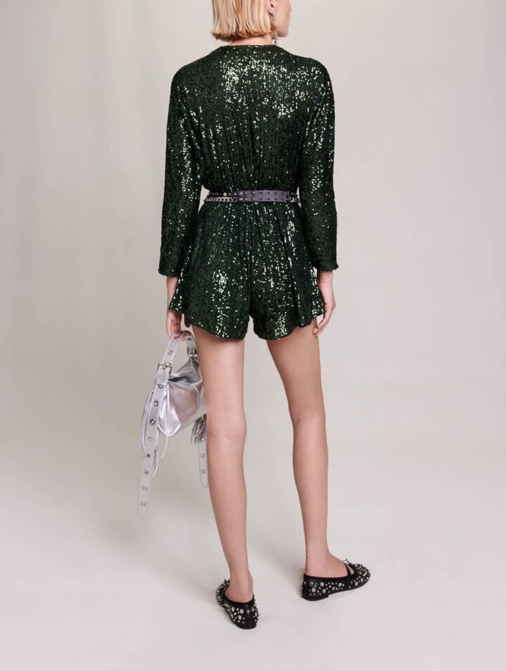 Sequinned wide-leg playsuit