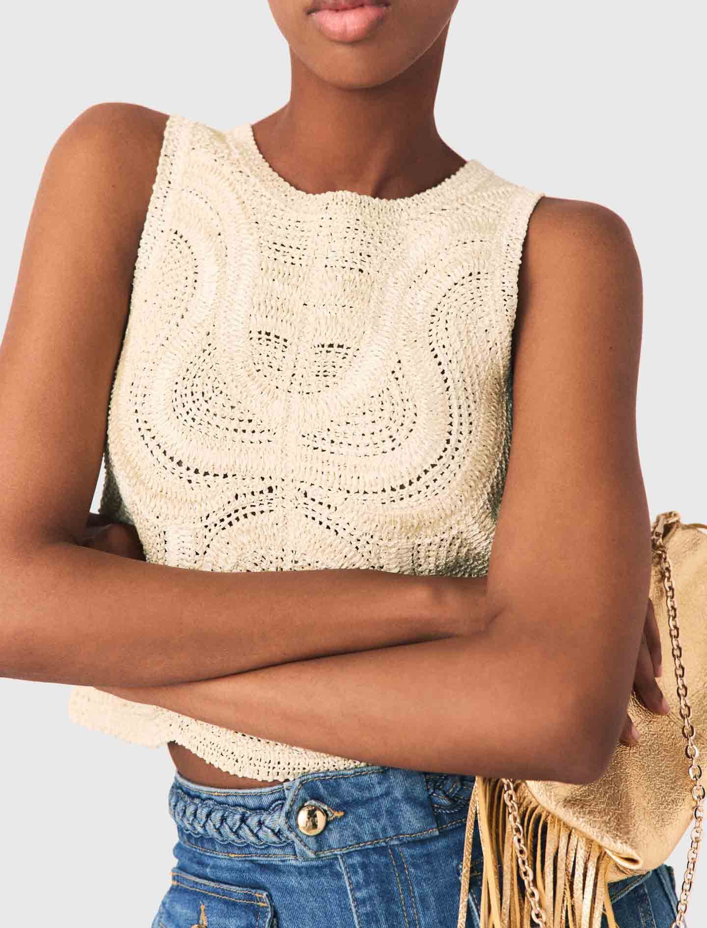 Sleeveless crochet-knit top Natural For Women | Maje
