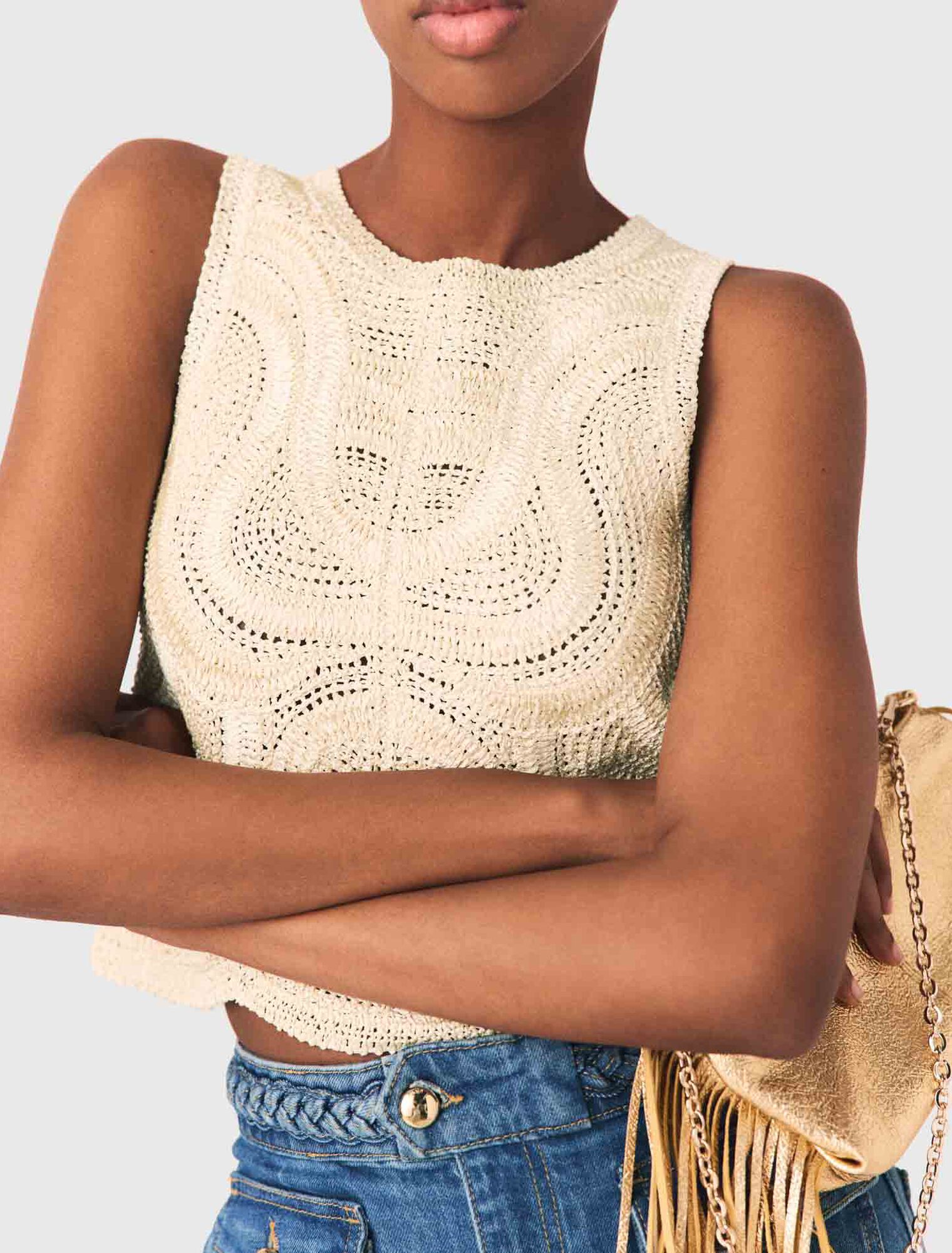 Sleeveless crochet-knit top