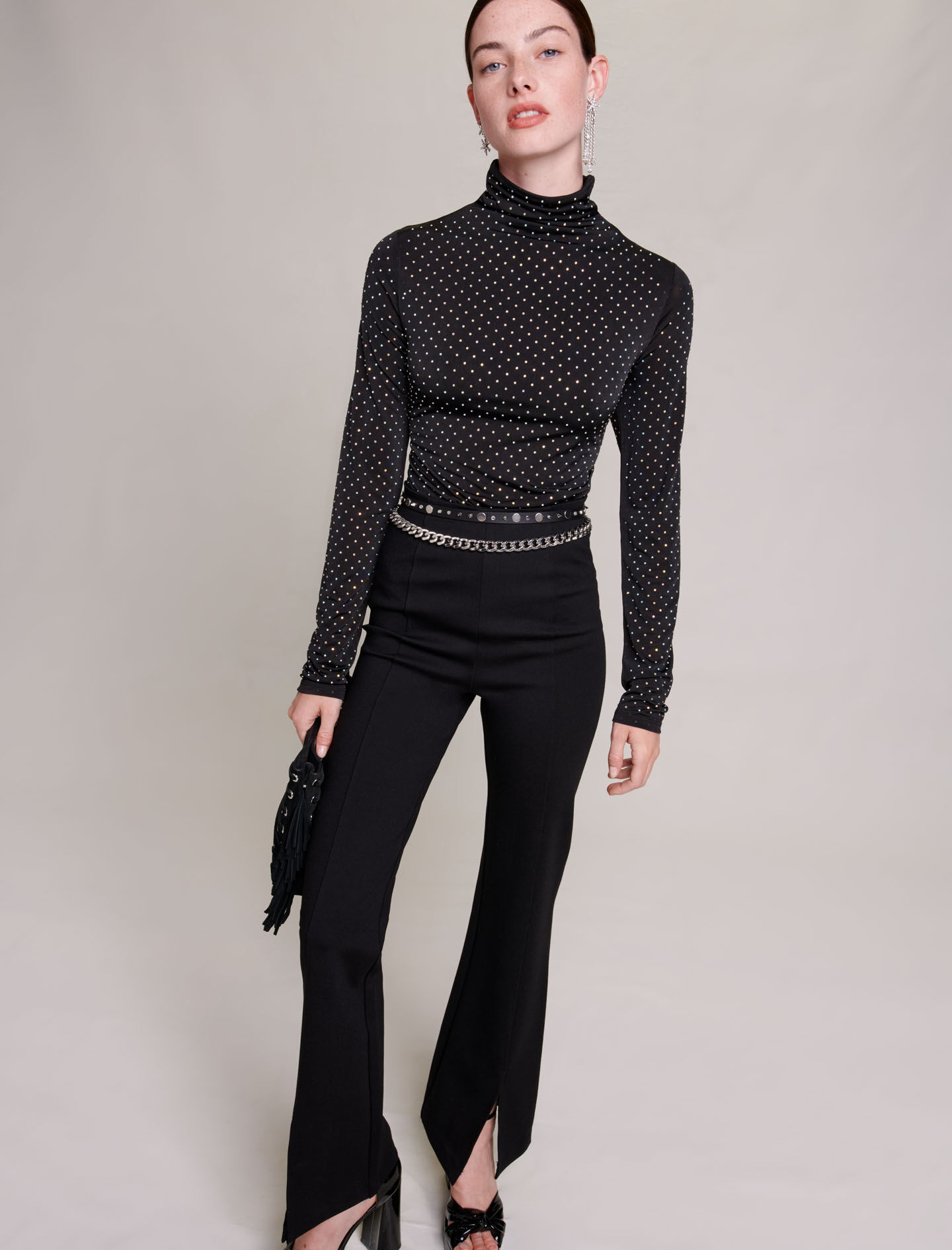【MODERNIF】Rav Semi-Wide Slit Slacks SOMTHRON Women's Wide Leg Palazzo Pants Elastic Waist Ruffle