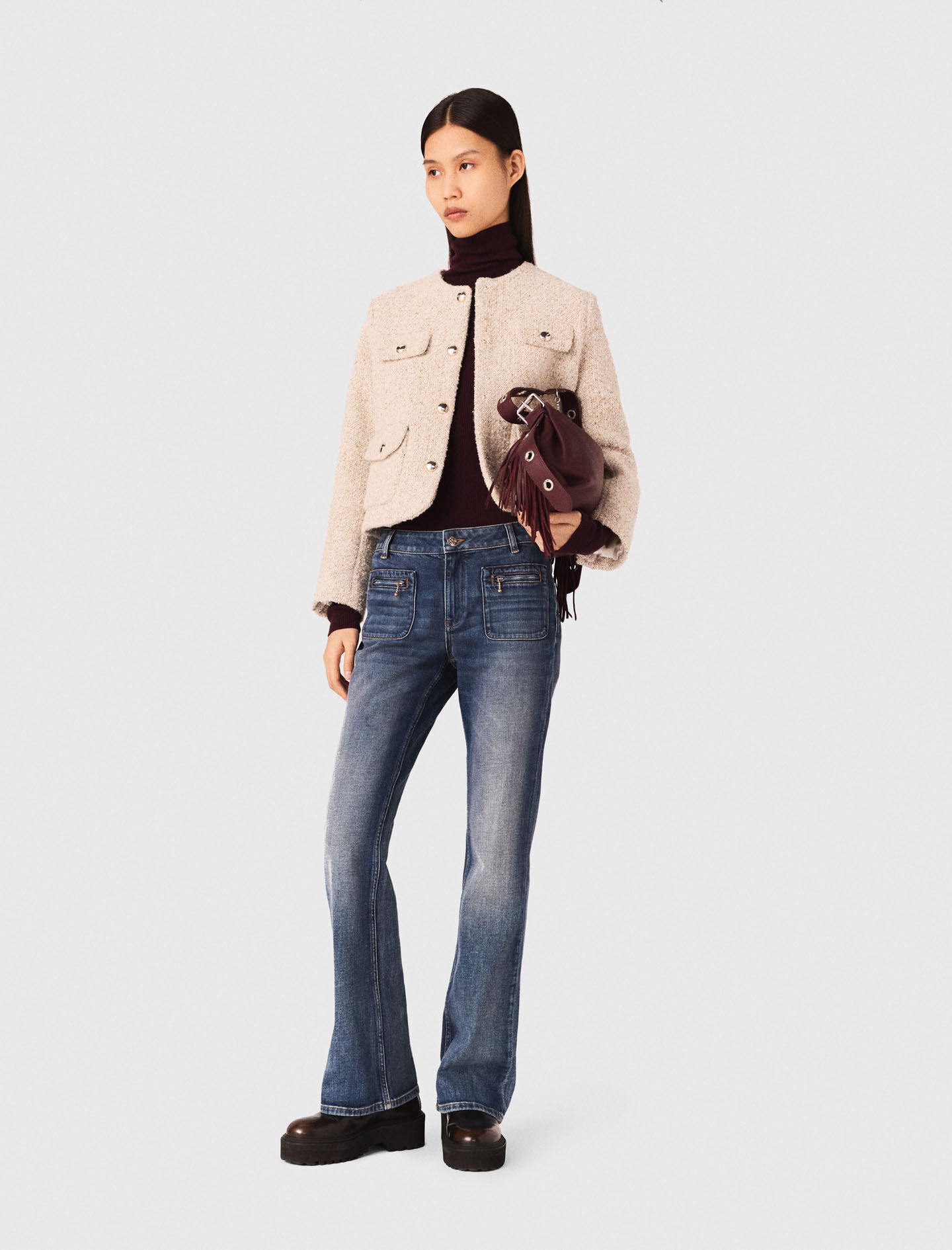 Short boucle tweed jacket White For Women | Maje