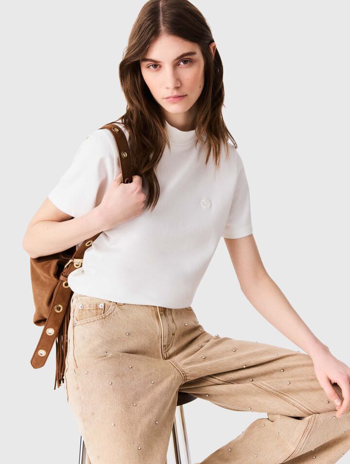 Crew neck T-shirt with back zip