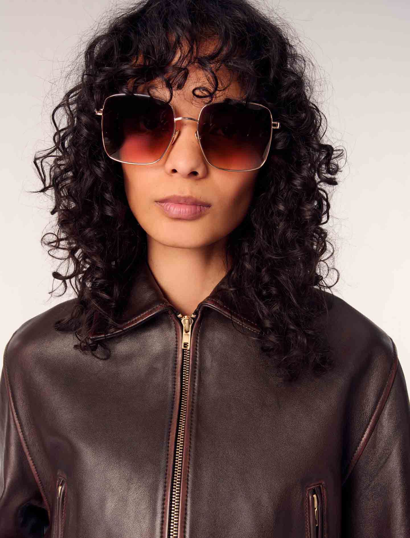 Vintage leather cropped jacket Brown For Women | Maje