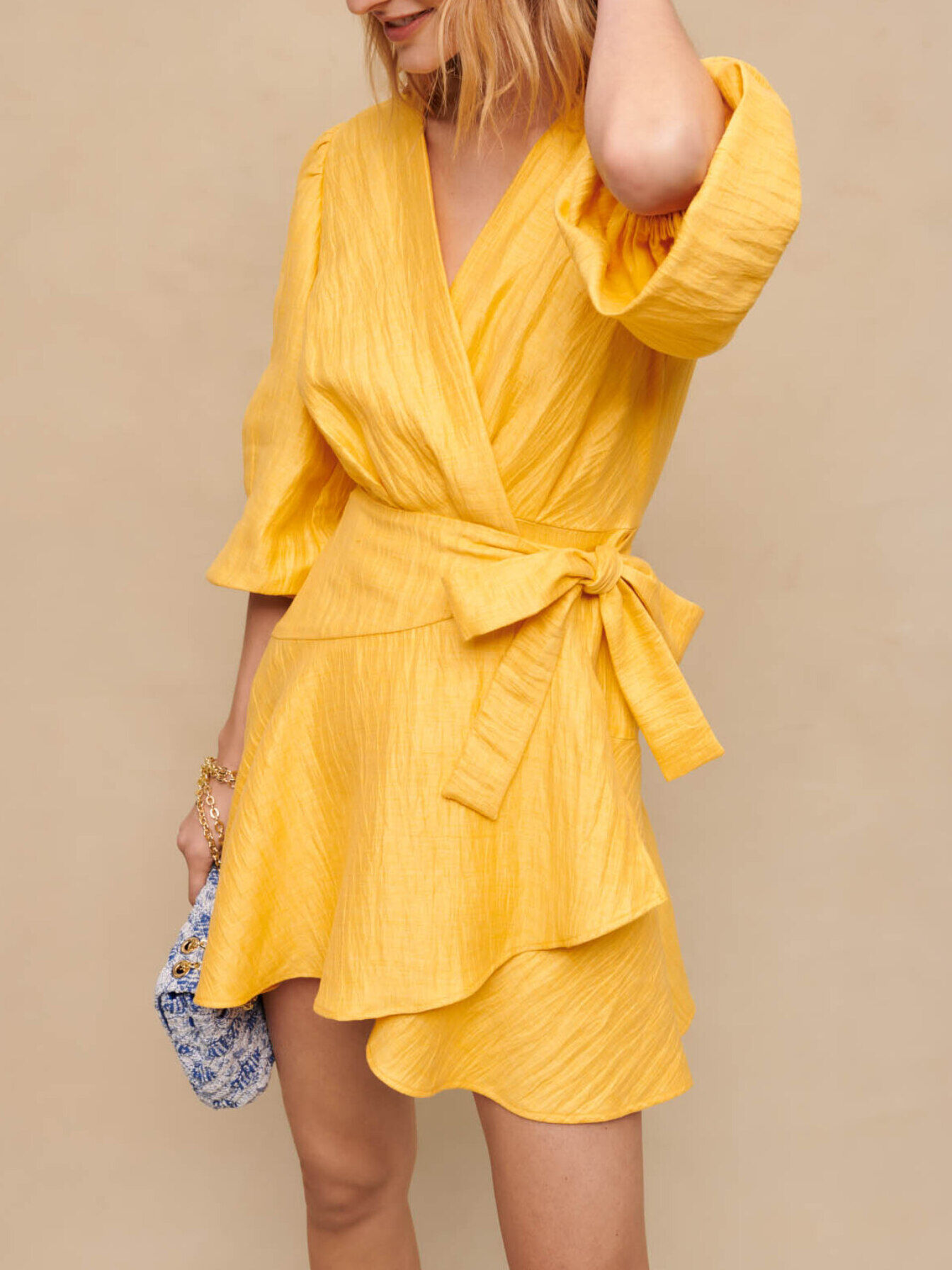 Wrap dress with tie Yellow Orange For Women Maje