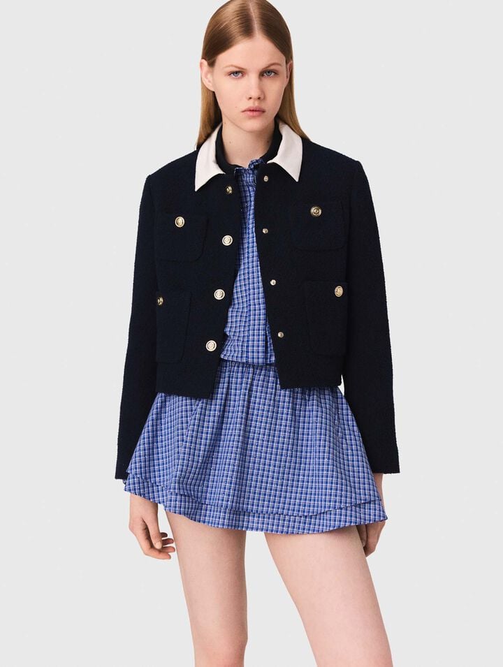 Short tweed jacket, removable col