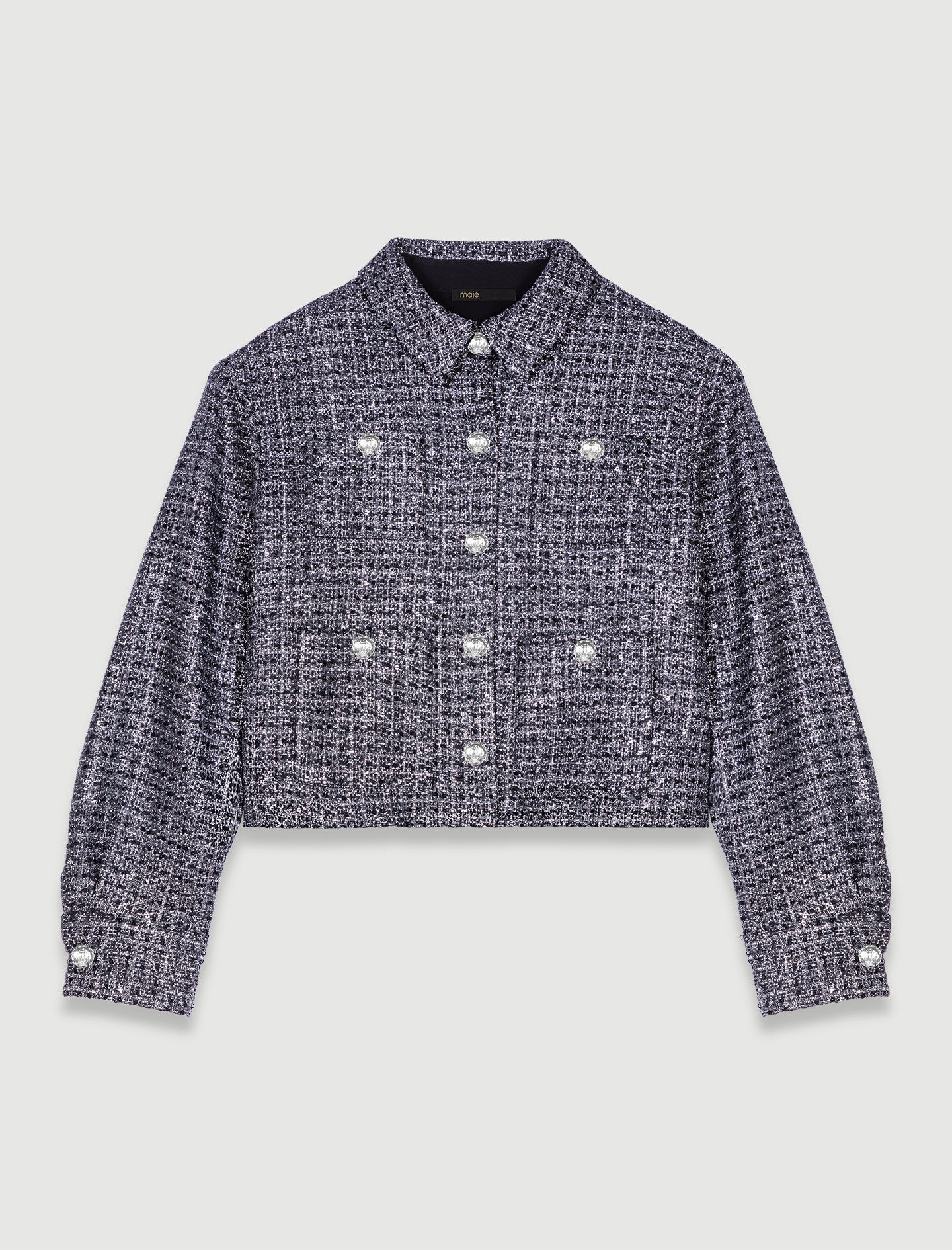 パリ発★ブークレツイード★ジャケット★ MAJE Short sequin tweed jacket Blue For Women | Maje