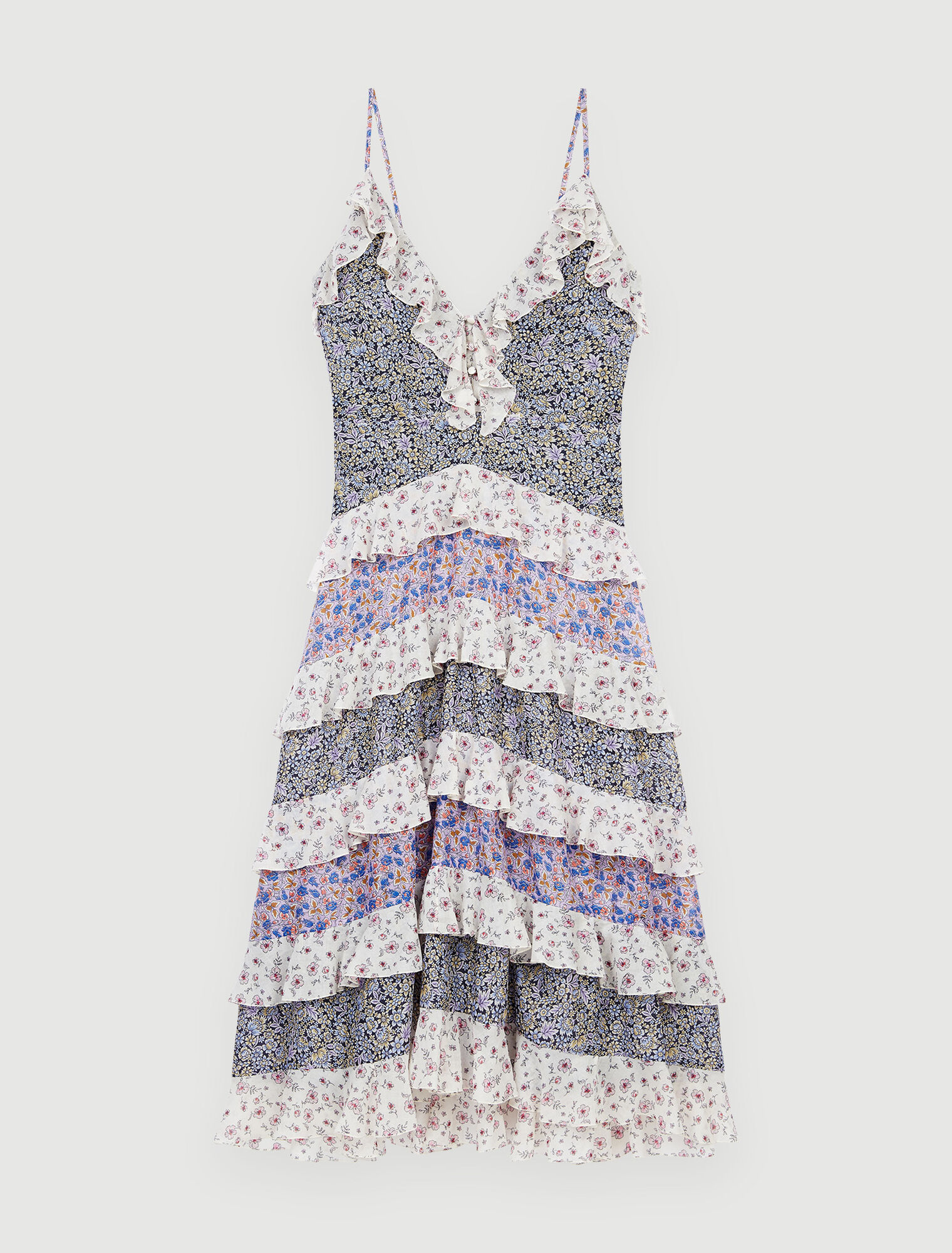 Printed cotton voile ruffle dress