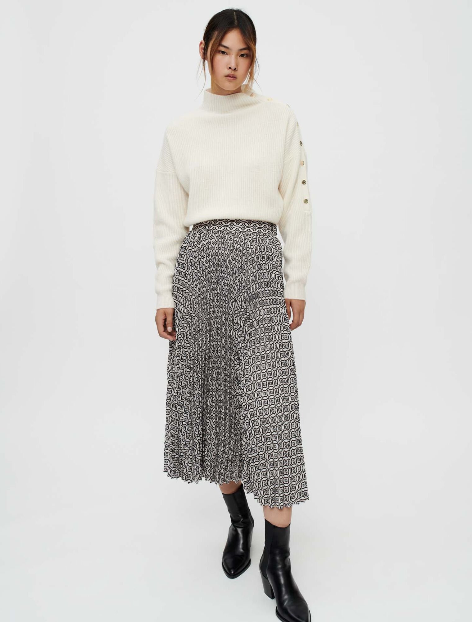 Printed, pleated midi skirt