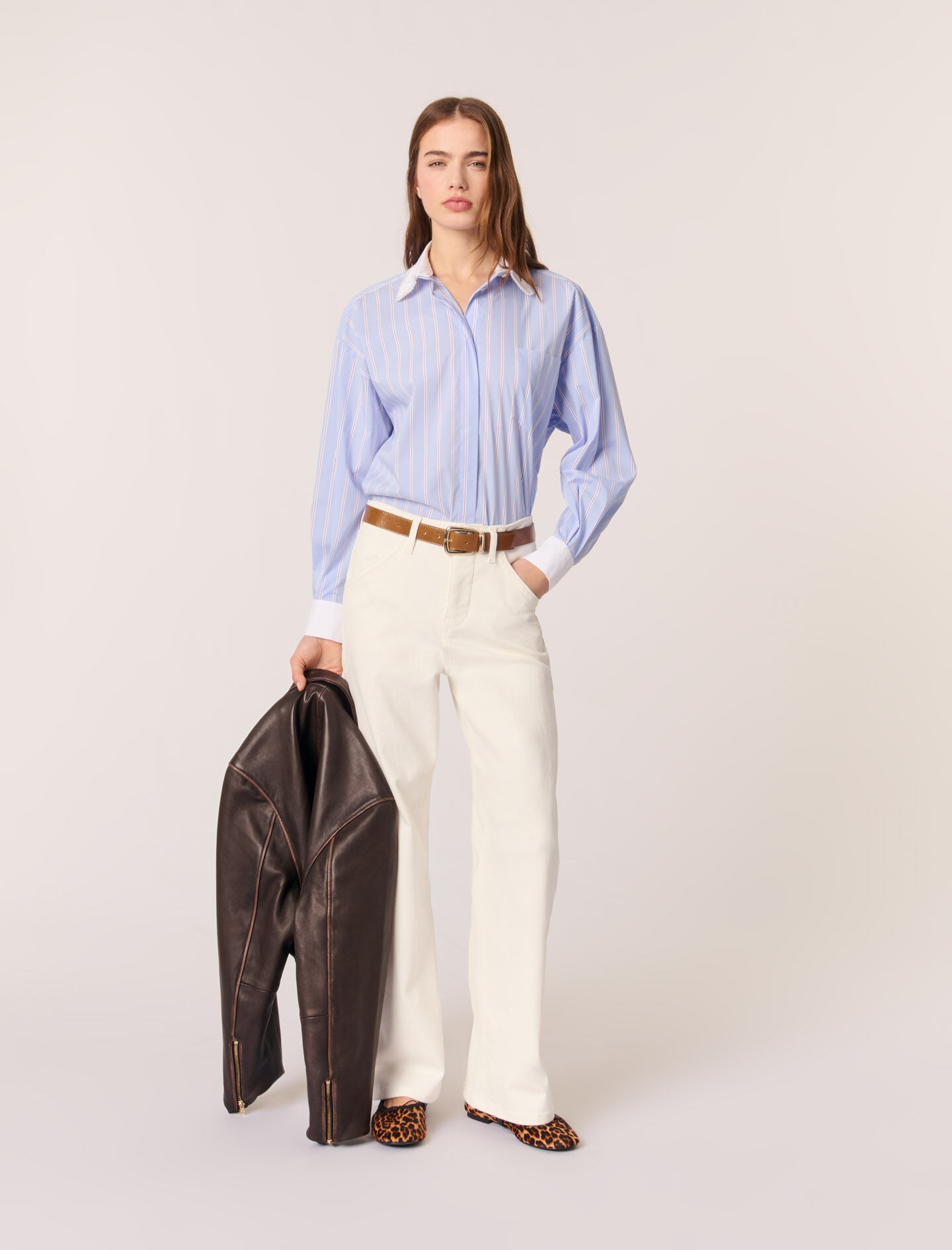 Striped shirt with beaded collar Tricolor For Women | Maje Striped shirt with beaded collar Tricolor For Women | Maje