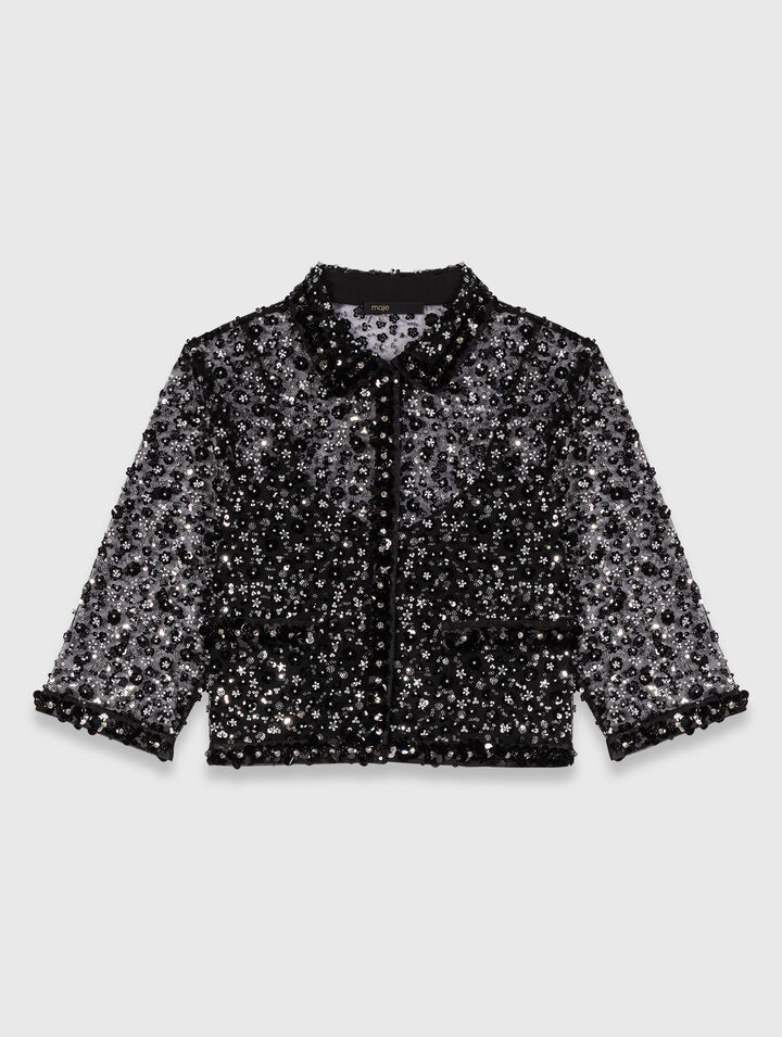 Floral rhinestone polo