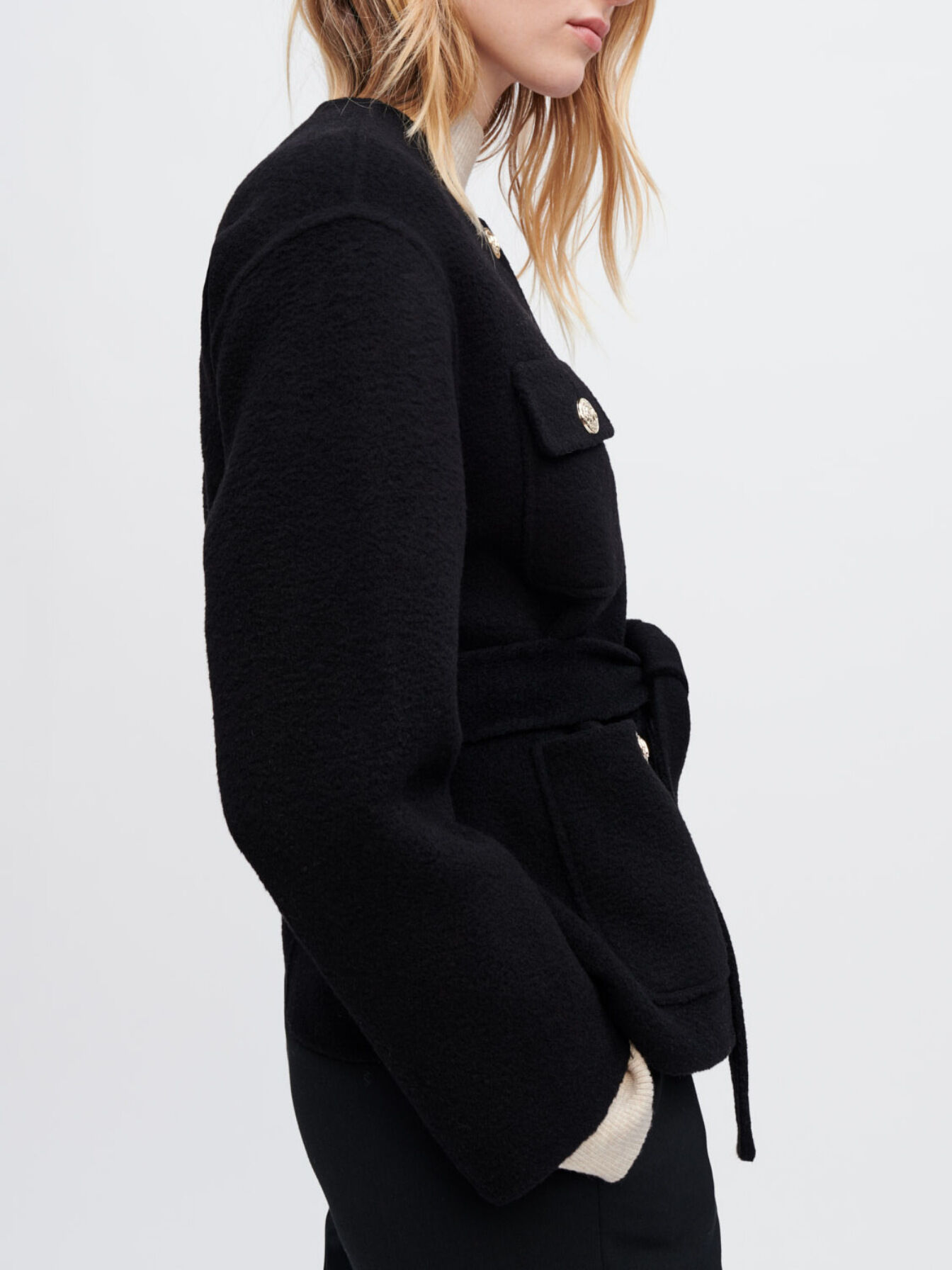 Mさま専用maje ブラック ダブルブレスト肉厚コート 36 美品 Textured double-faced coat