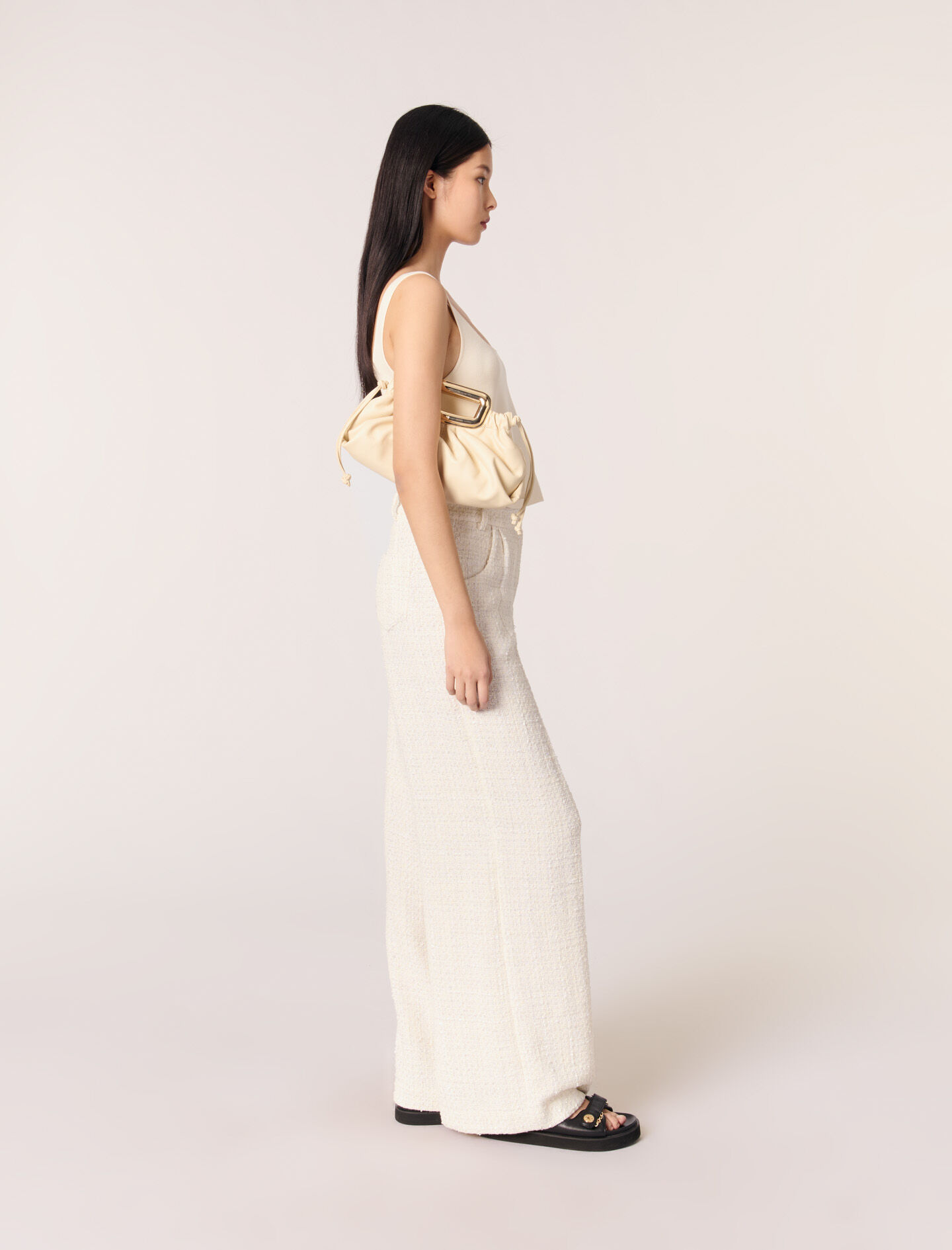 Wide-leg tweed trousers White For Women | Maje
