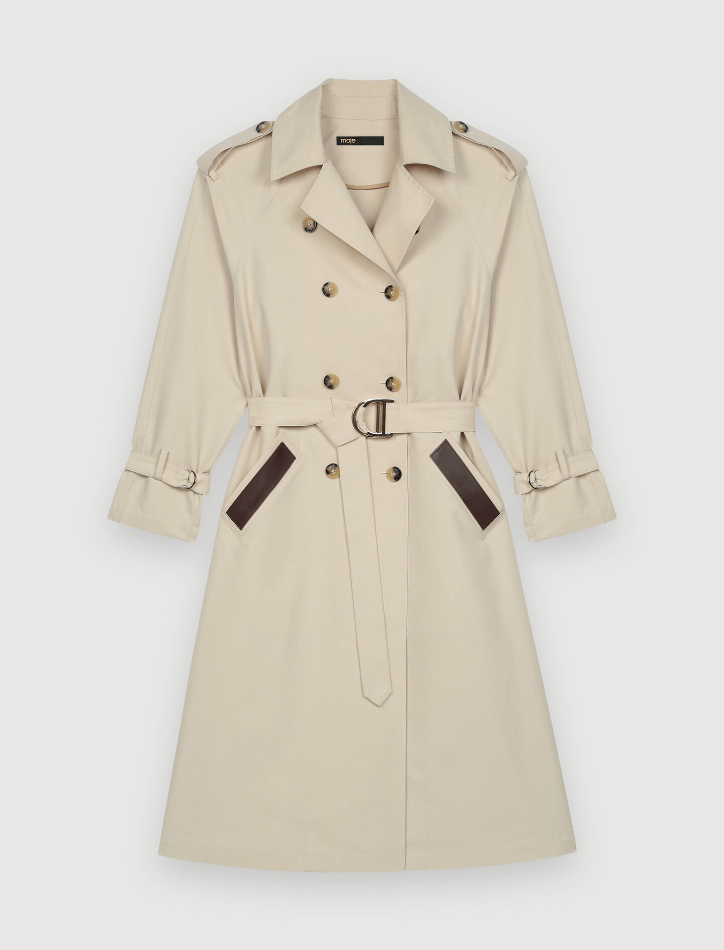 Trench coat with smocking at the back