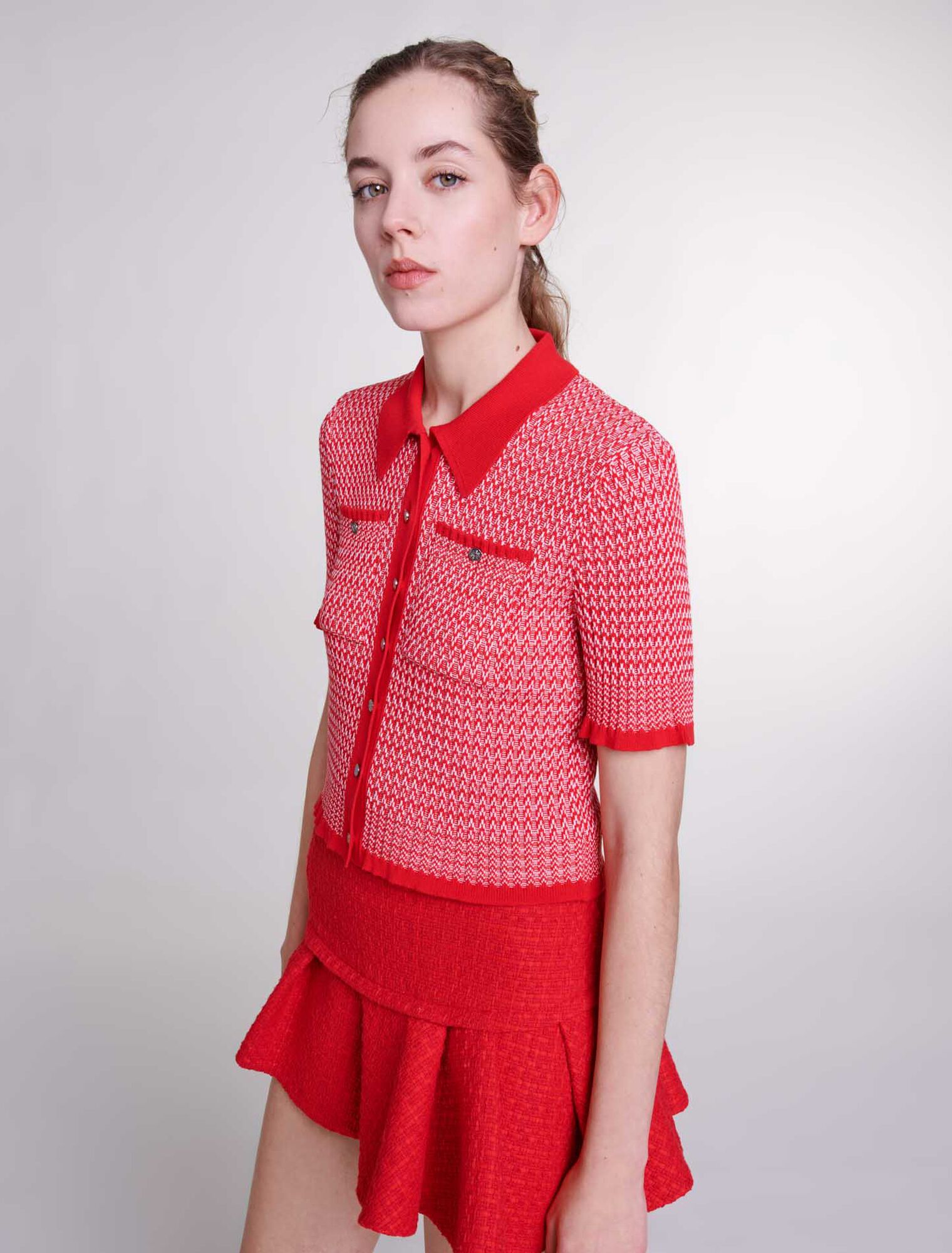 Asymmetrical tweed miniskirt