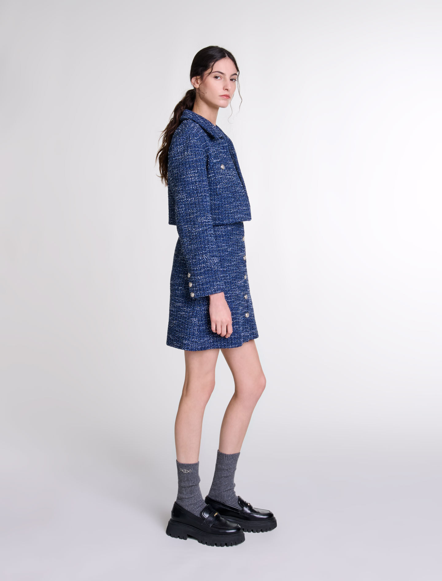 2-in-1 tweed dress Blue For Women | Maje