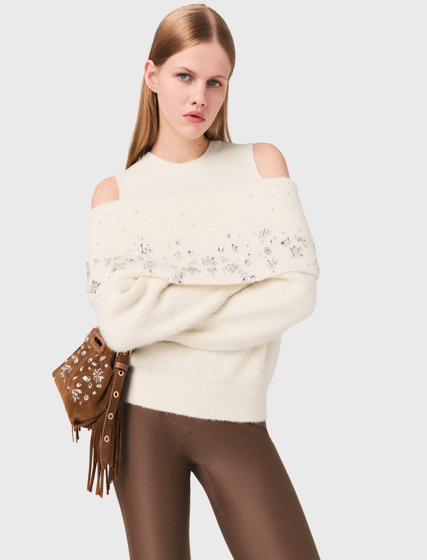 Off-the-shoulder sweater White For Women | Maje