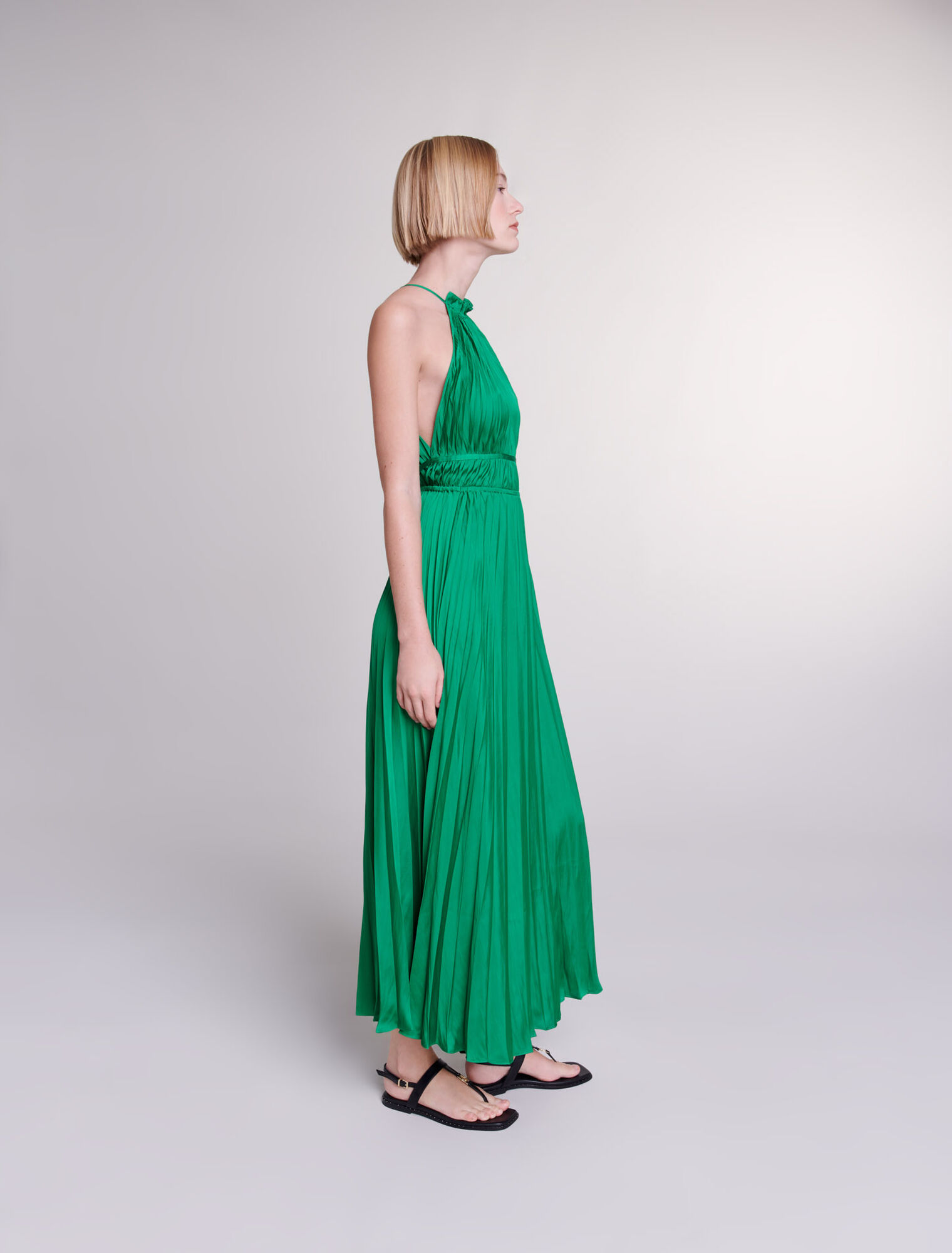 Pleated satin maxi dress