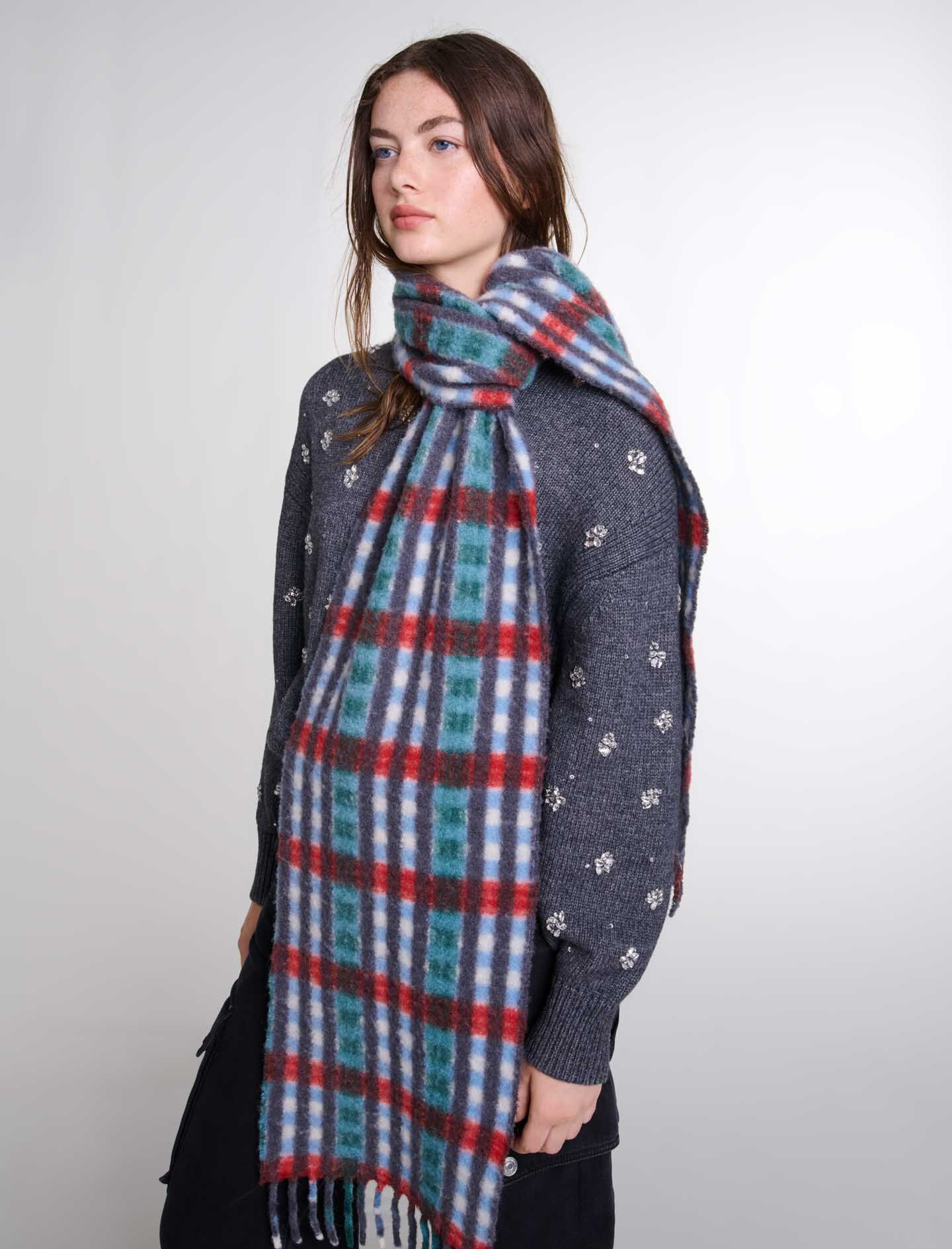 Alpaca blend check scarf Red For Women | Maje
