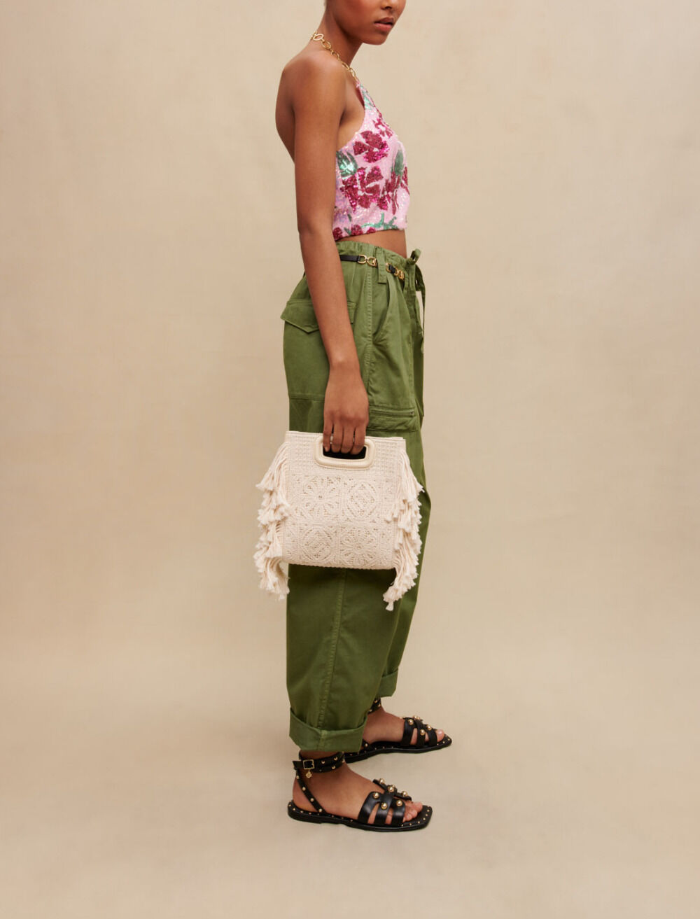 Hibiscus sequined crop top Pink For Women | Maje