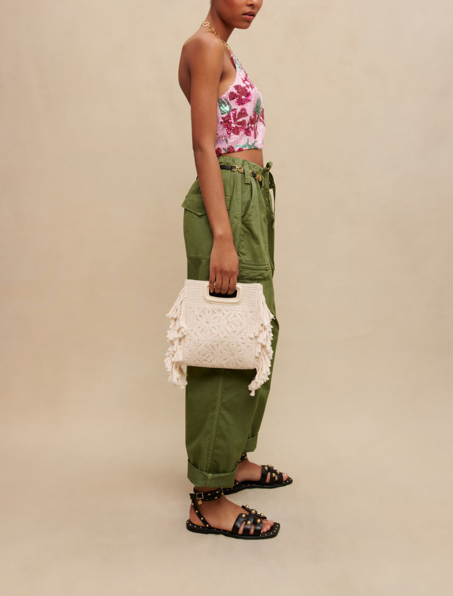 Hibiscus sequined crop top