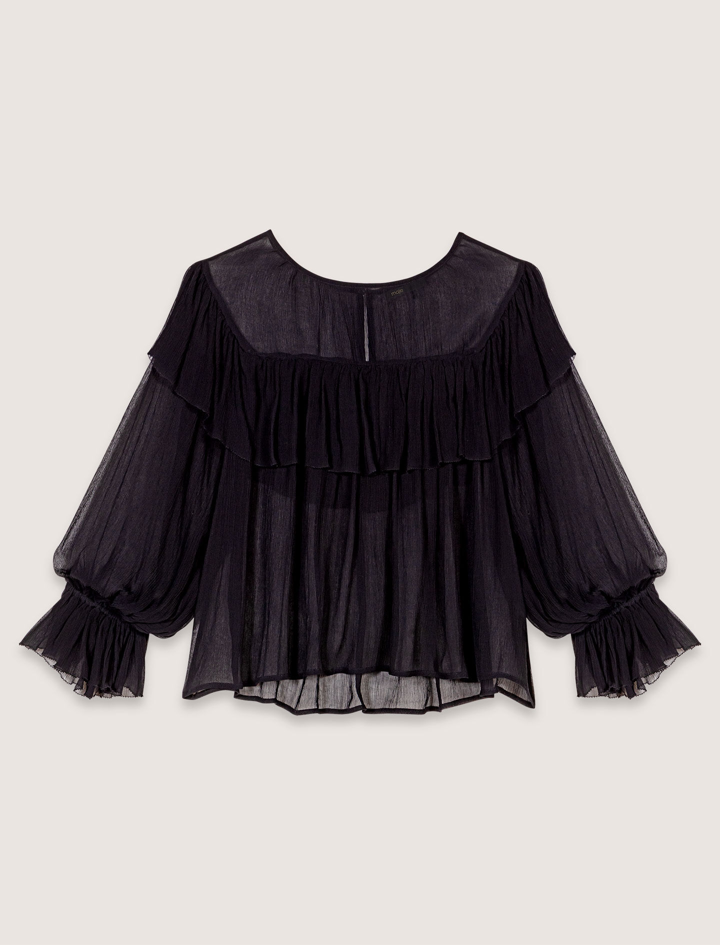Ameri☆ RUFFLE FRILL CHIFFON BLOUSE ブラック Ameri（アメリ）の「RUFFLE FRILL CHIFFON BLOUSE（シャツ