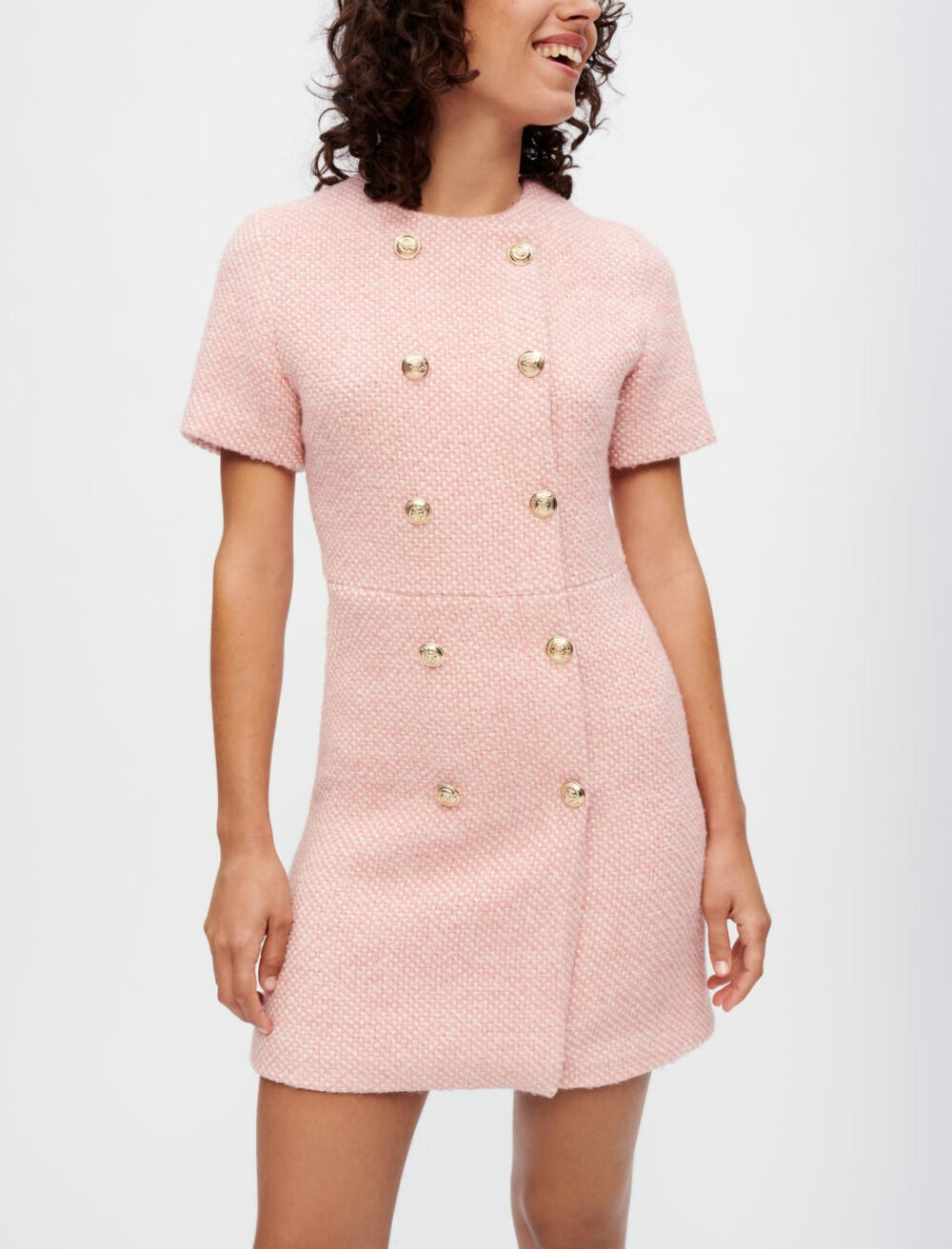 Pink and ecru mottled tweed dress Pink For Women Maje